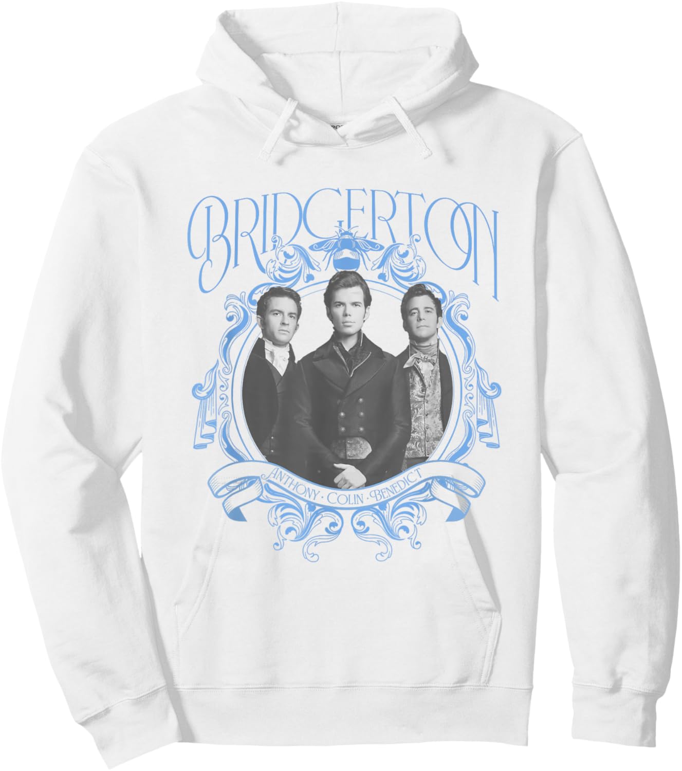 Bridgerton Vintage Chest Portrait - , Blue, Small, Short Sleeve, Classic Fit, Crew Collar, Polyester 65% Cotton 35% Hoodie - Hoodie | White
