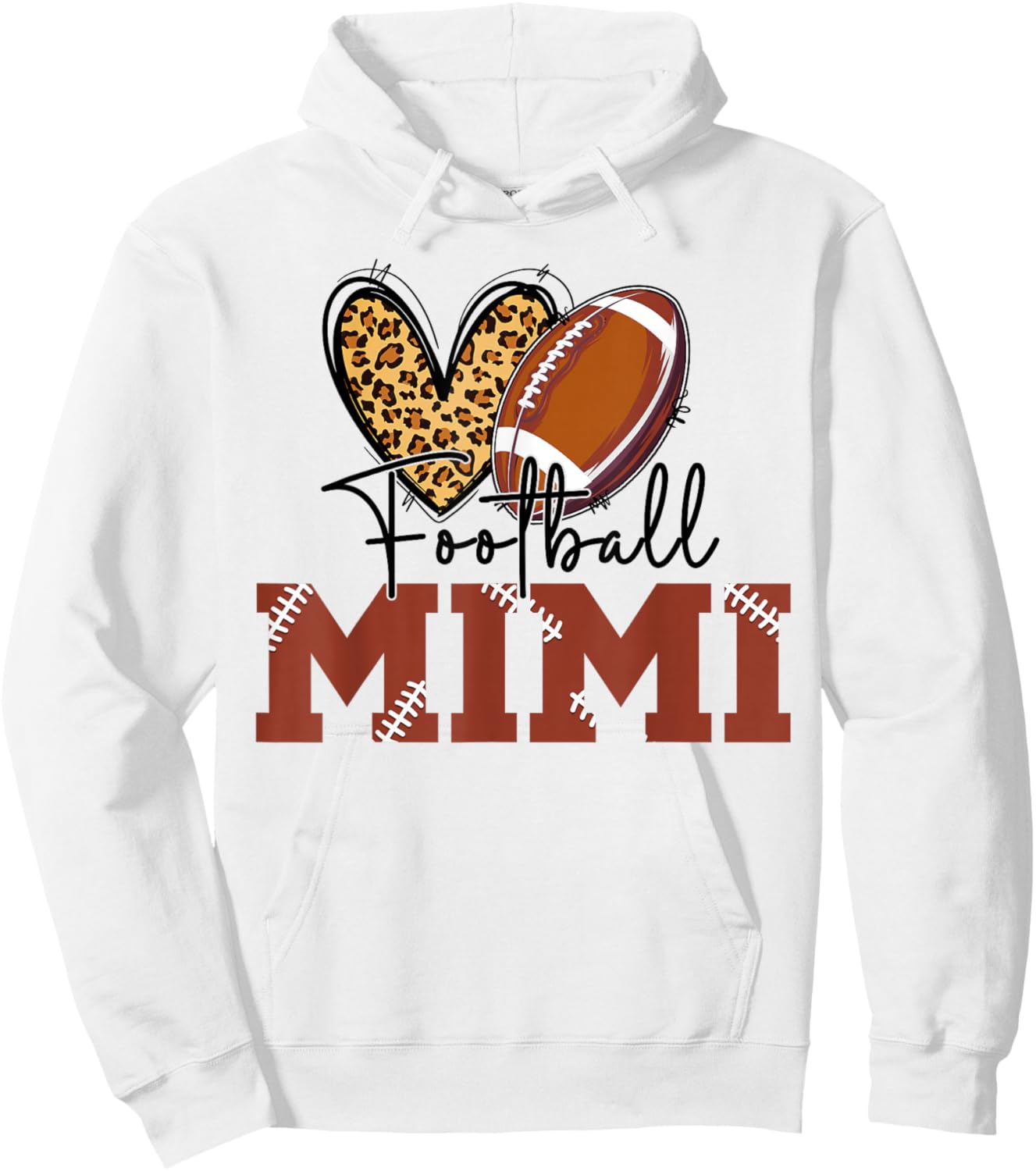 Football Mimi Leopard Heart Football Lover Hoodie - Hoodie | White