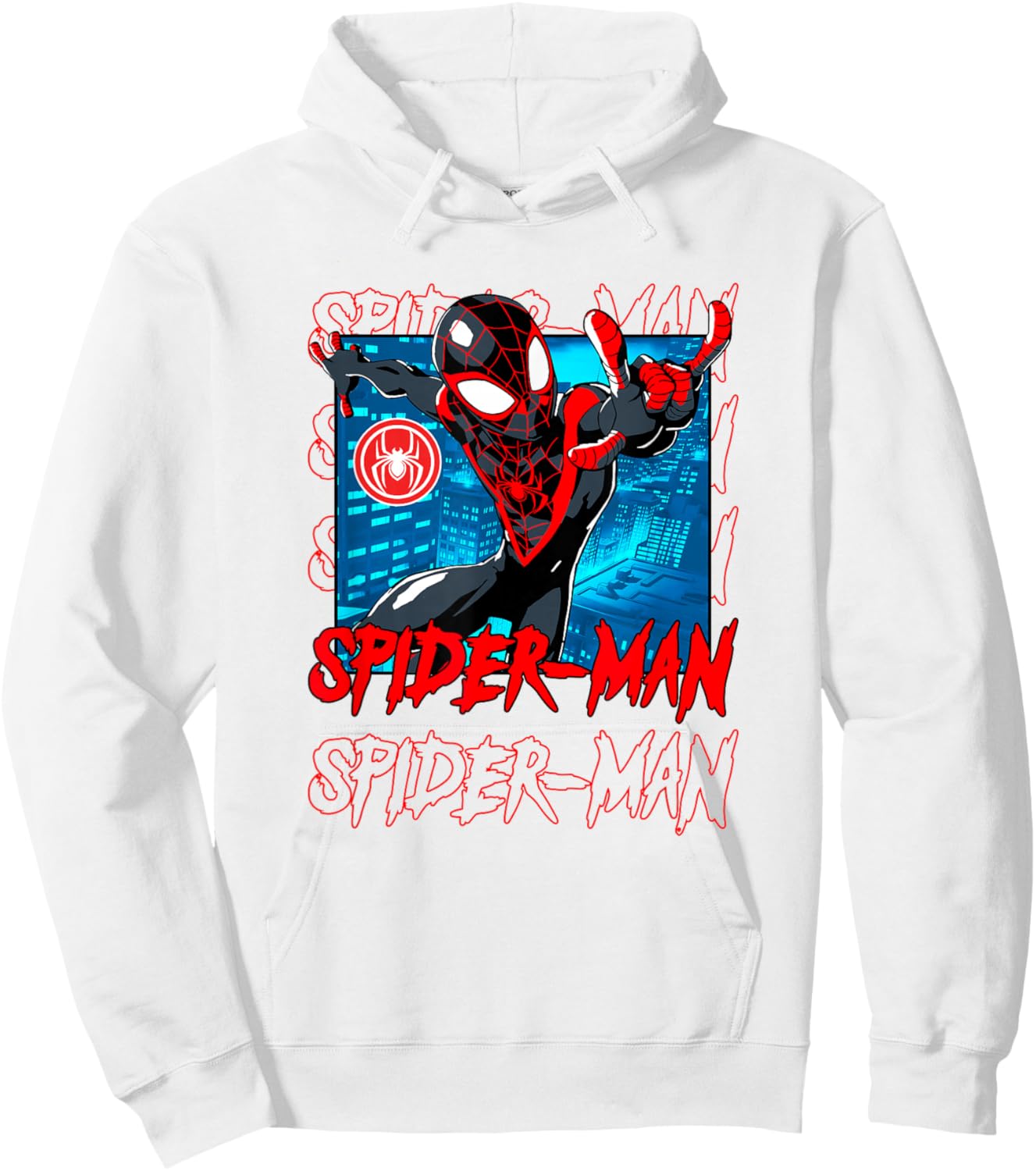 Marvel Comics Spider-Man Miles Morales Spider Emblem Panel Hoodie - Hoodie | White
