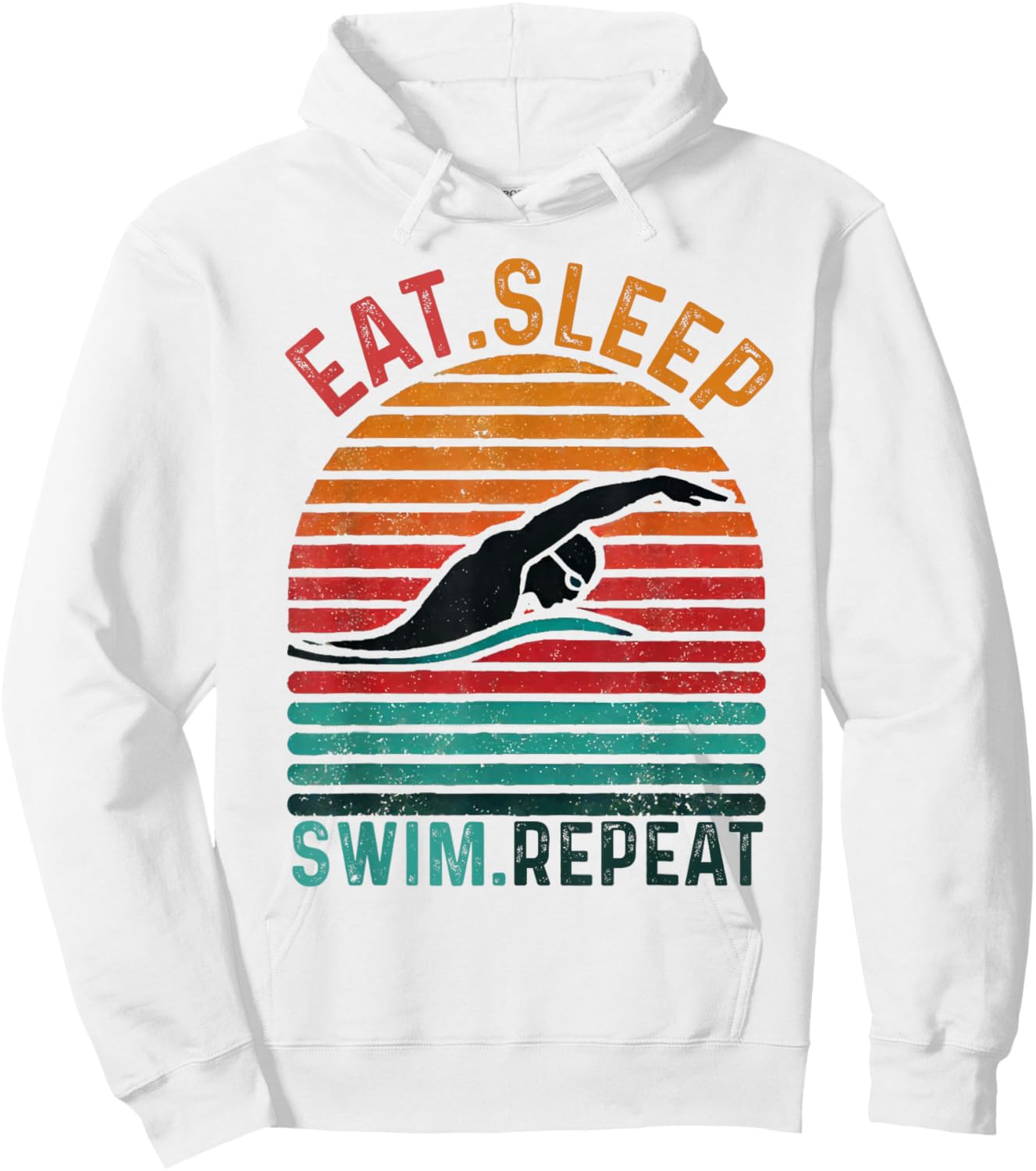 Eat Sleep Swim Repeat Funny Retro Vintage Swimming Swimmer Hoodie - Hoodie | White