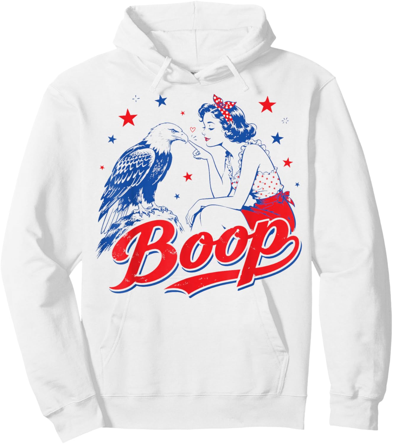 Funny Hand Boop Nose Girl Eagle Funny Patriotic 4th of July Hoodie - Hoodie | White