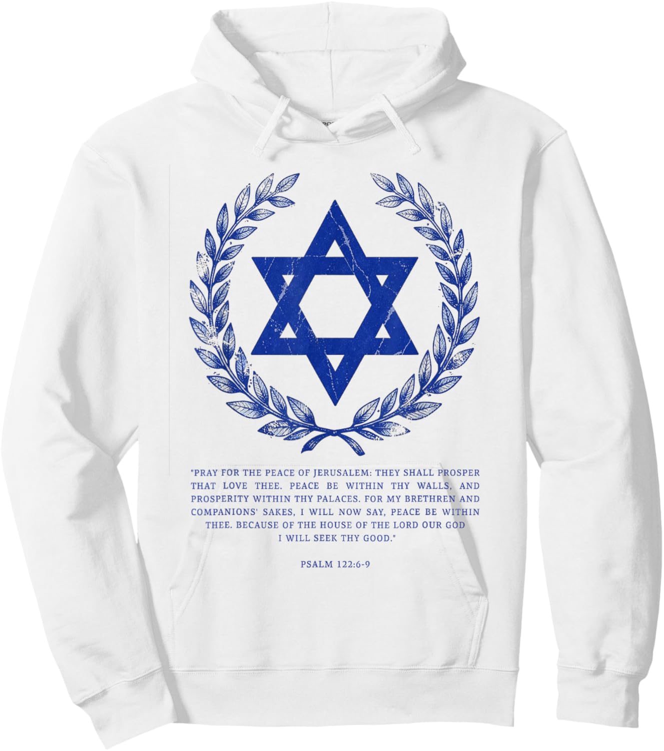 Psalms 122:6-9 Elegant Star of David Israel Bible Verse Hoodie - Hoodie | White