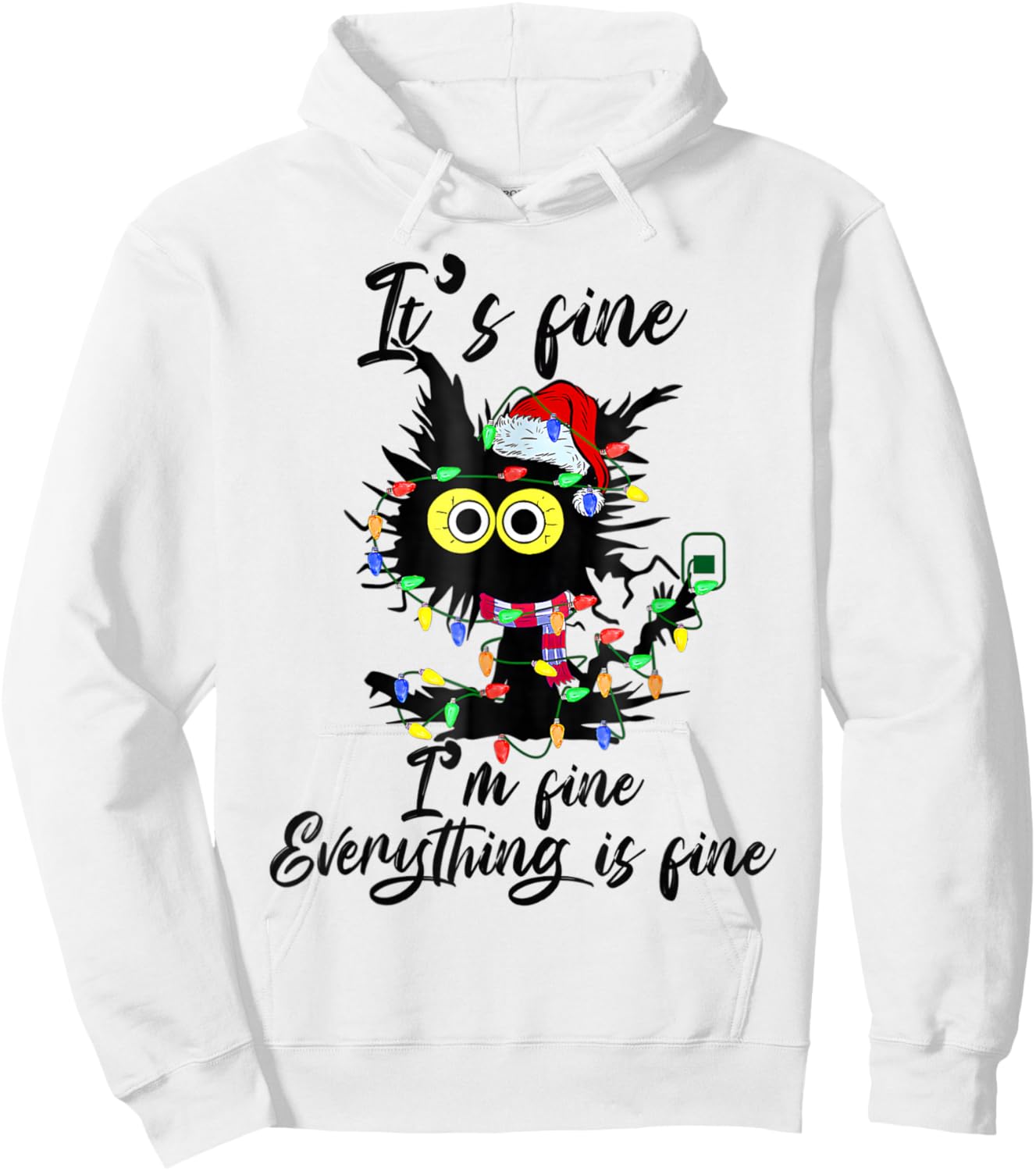 It's Fine I'm Fine Everything Is Fine Funny Cat Christmas Hoodie - Hoodie | White