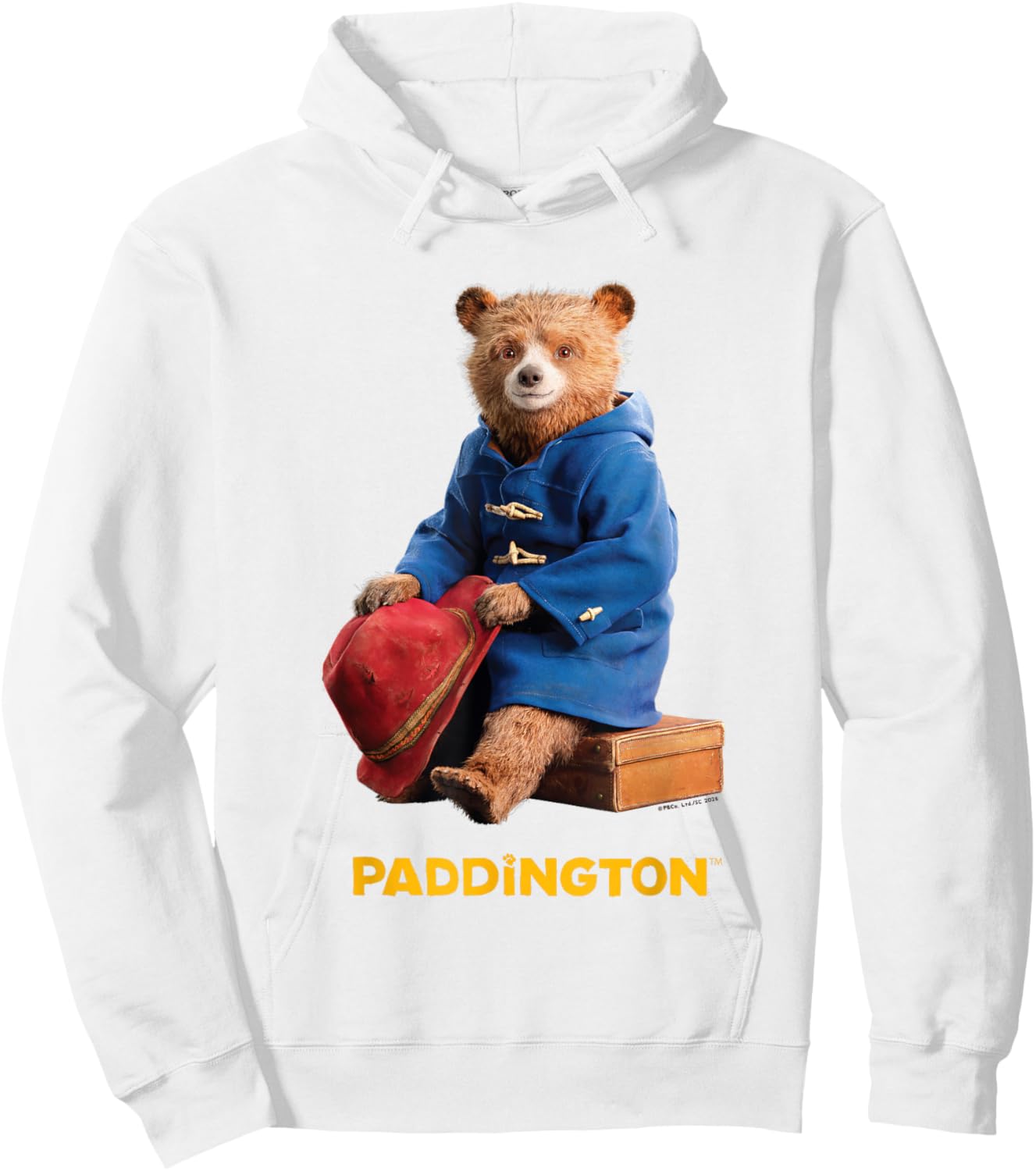 Paddington Bear in Peru Sat on Suitcase Hoodie - Hoodie | White
