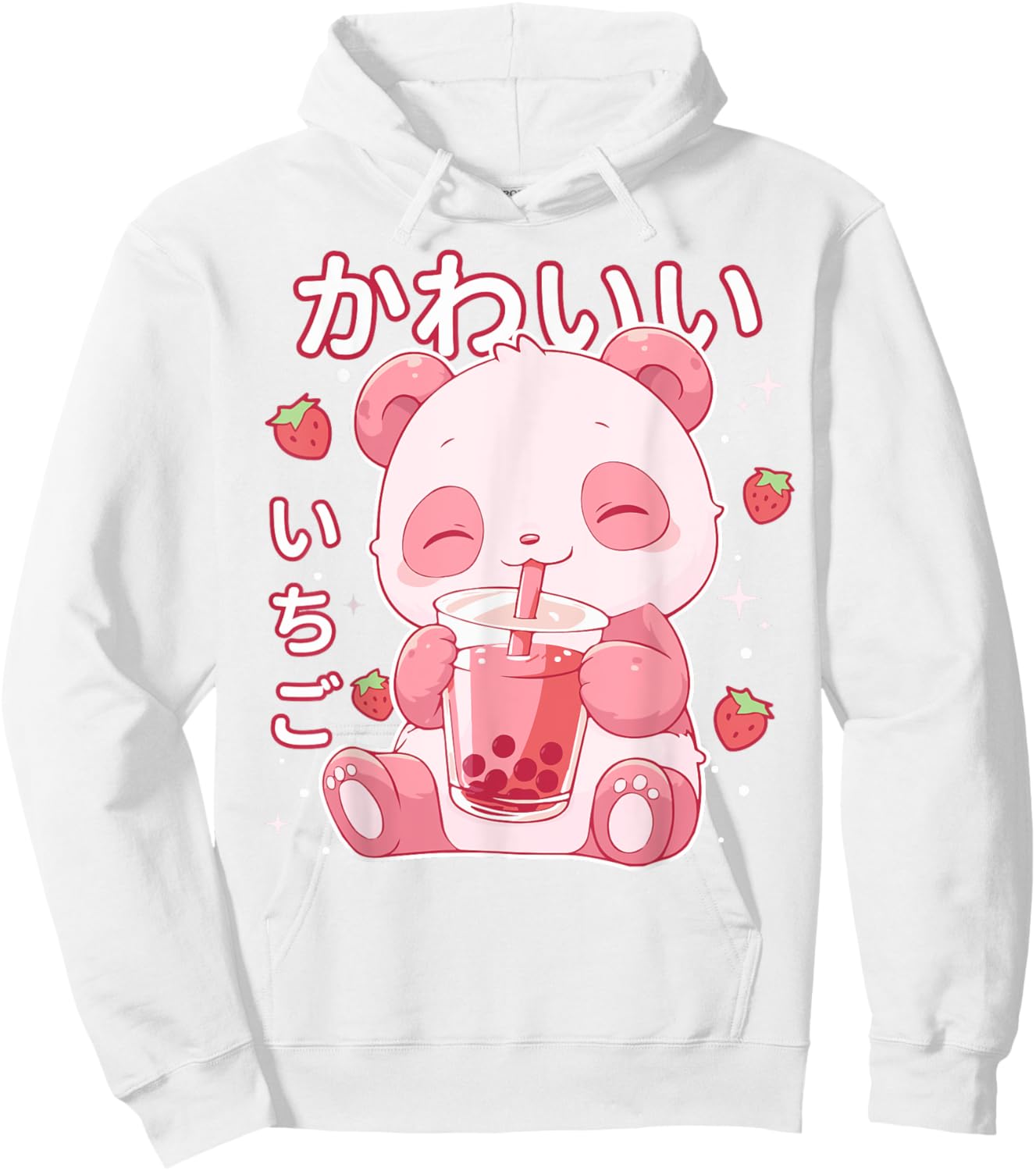 Kawaii Panda Strawberry Boba Milk Japanese Anime aesthetic Hoodie - Hoodie | White