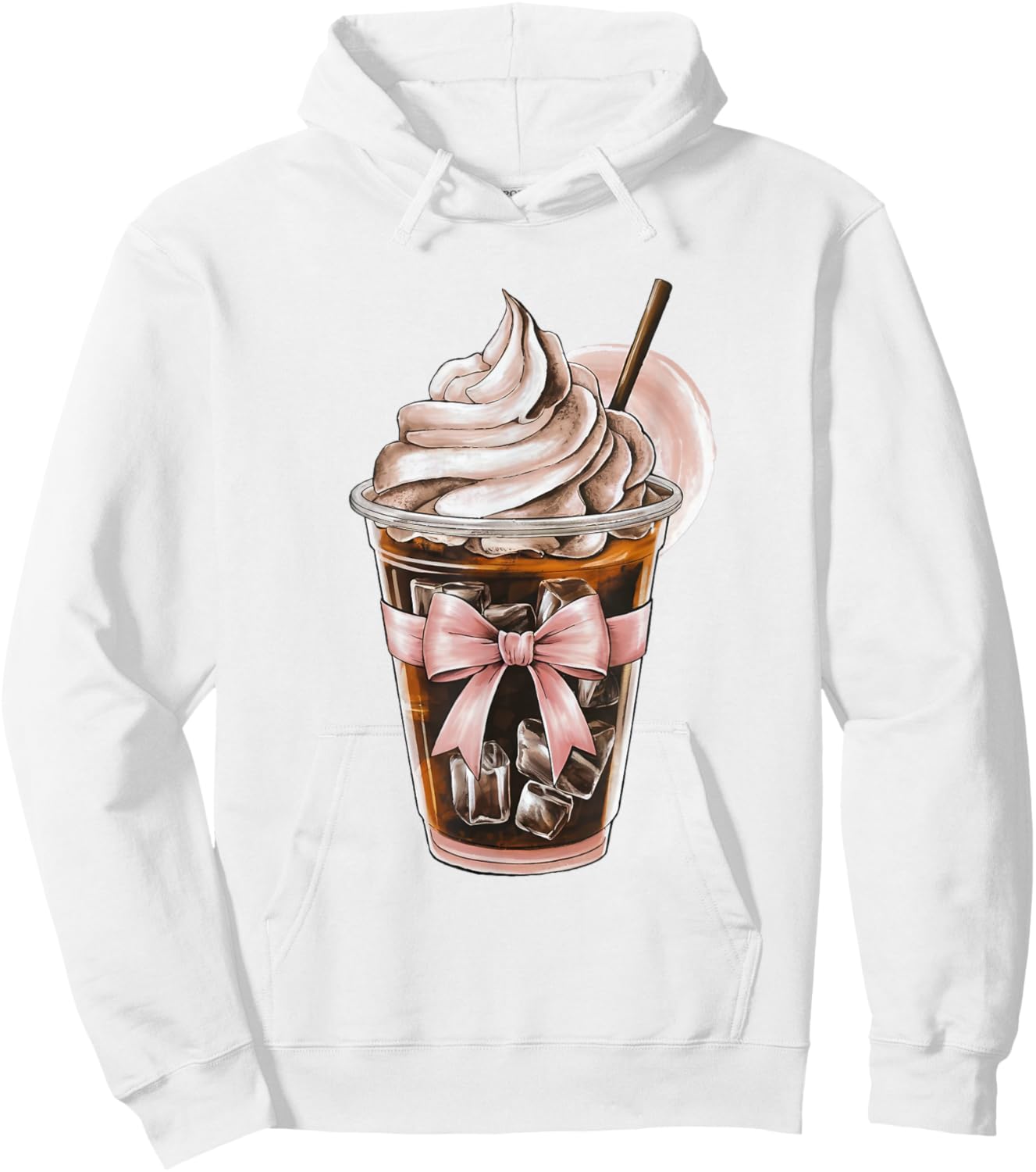 Cute Pink Bow Coquette Iced Coffee Lover Girl Aesthetic Mom Hoodie - Hoodie | White