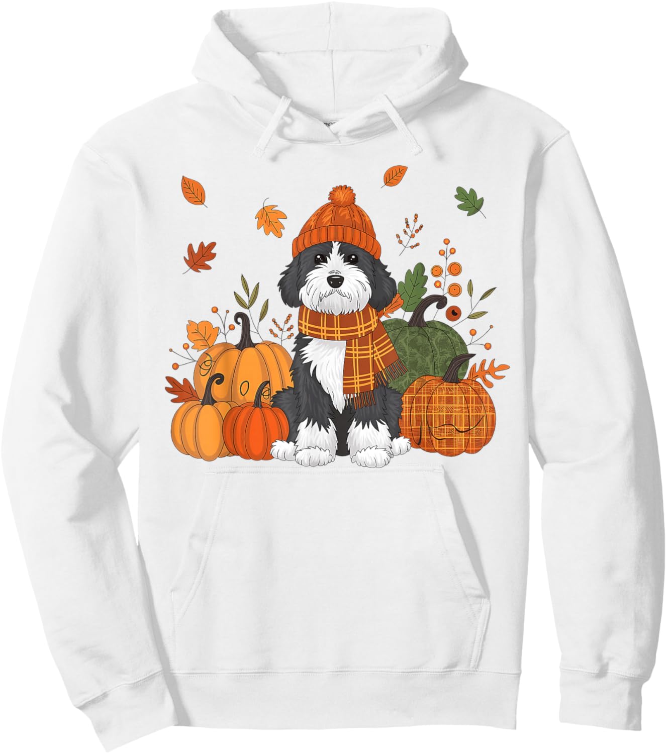 Bernedoodle Thanksgiving Leopard Pumpkins Fall Leaves Lover Hoodie - Hoodie | White