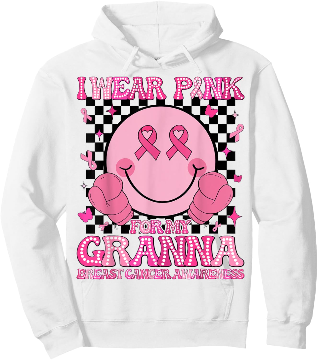 I Wear Pink For My Granna Breast Cancer Awareness Groovy Hoodie - Hoodie | White