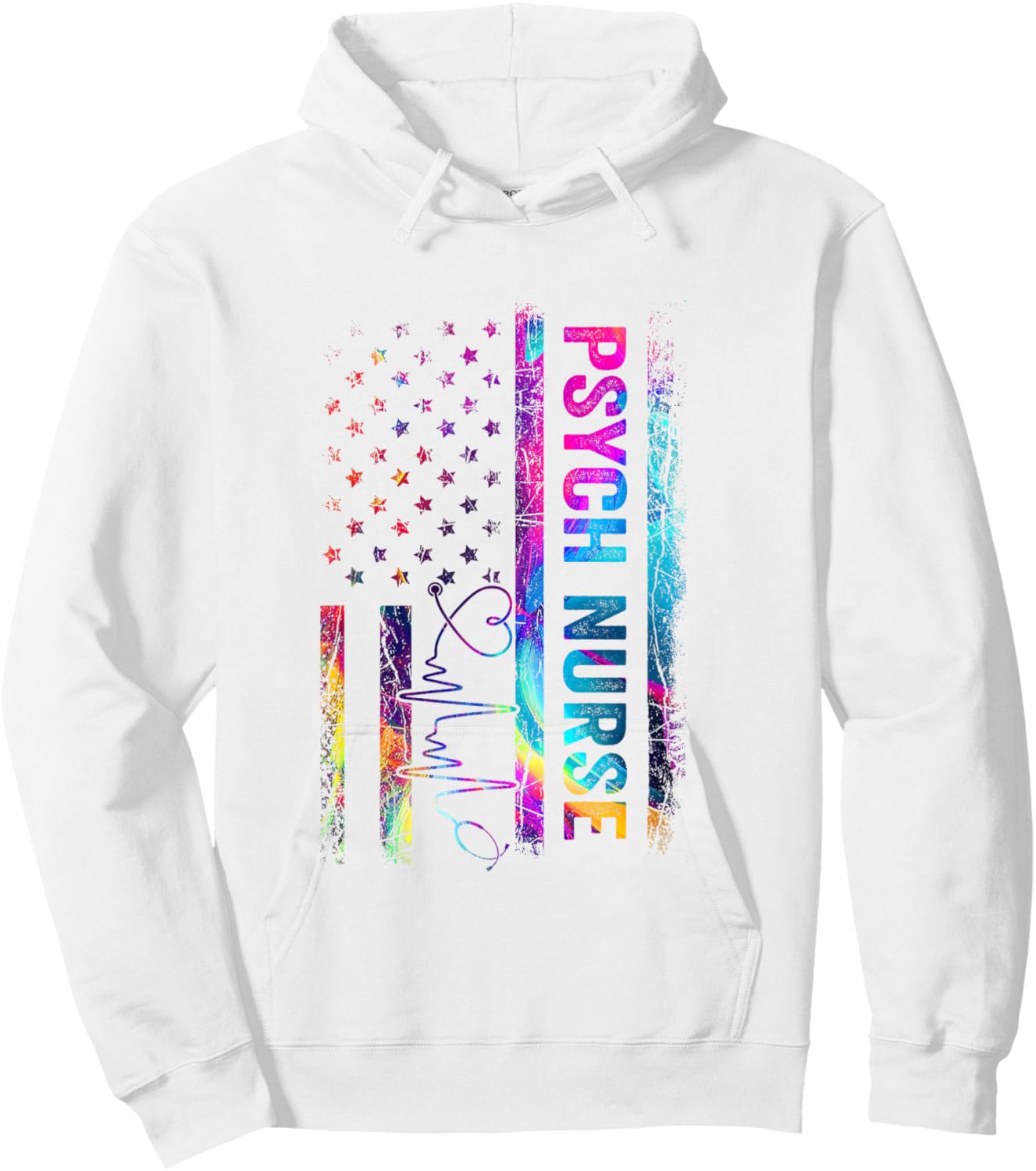 Psych Nurse Tie Dye American Flag Patriotic Nurse Day Hoodie - Hoodie | White