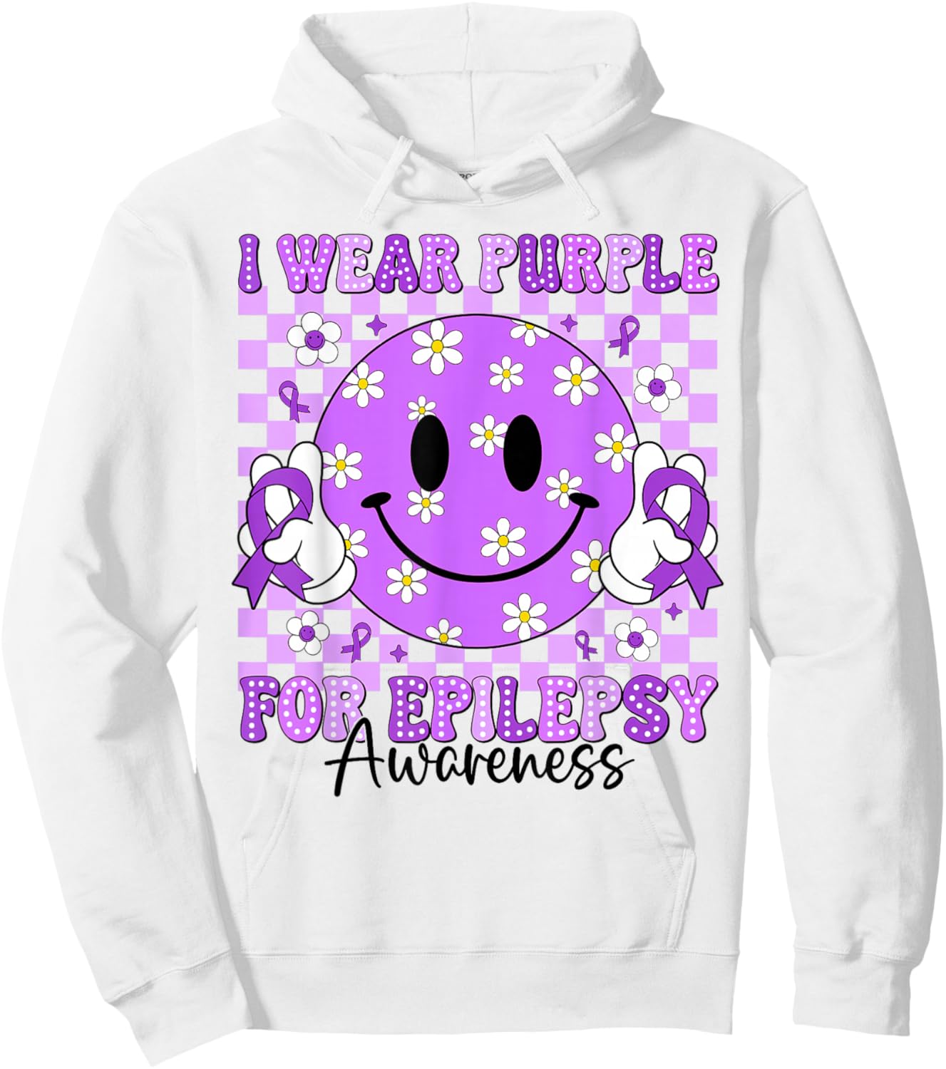I Wear Purple for Epilepsy Awareness Smile Face Epilepsy Hoodie - Hoodie | White
