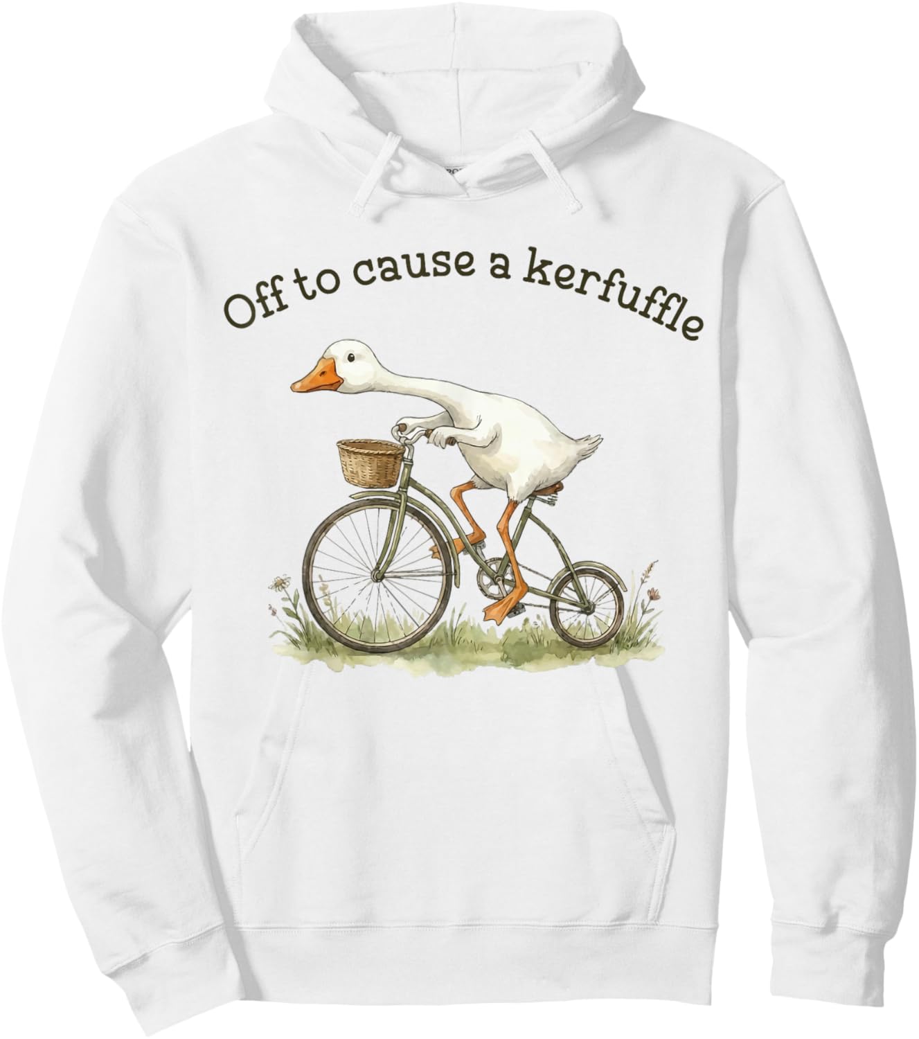 Off to Cause A Kerfuffle Funny Weird Goose Riding Bicycle Hoodie - Hoodie | White