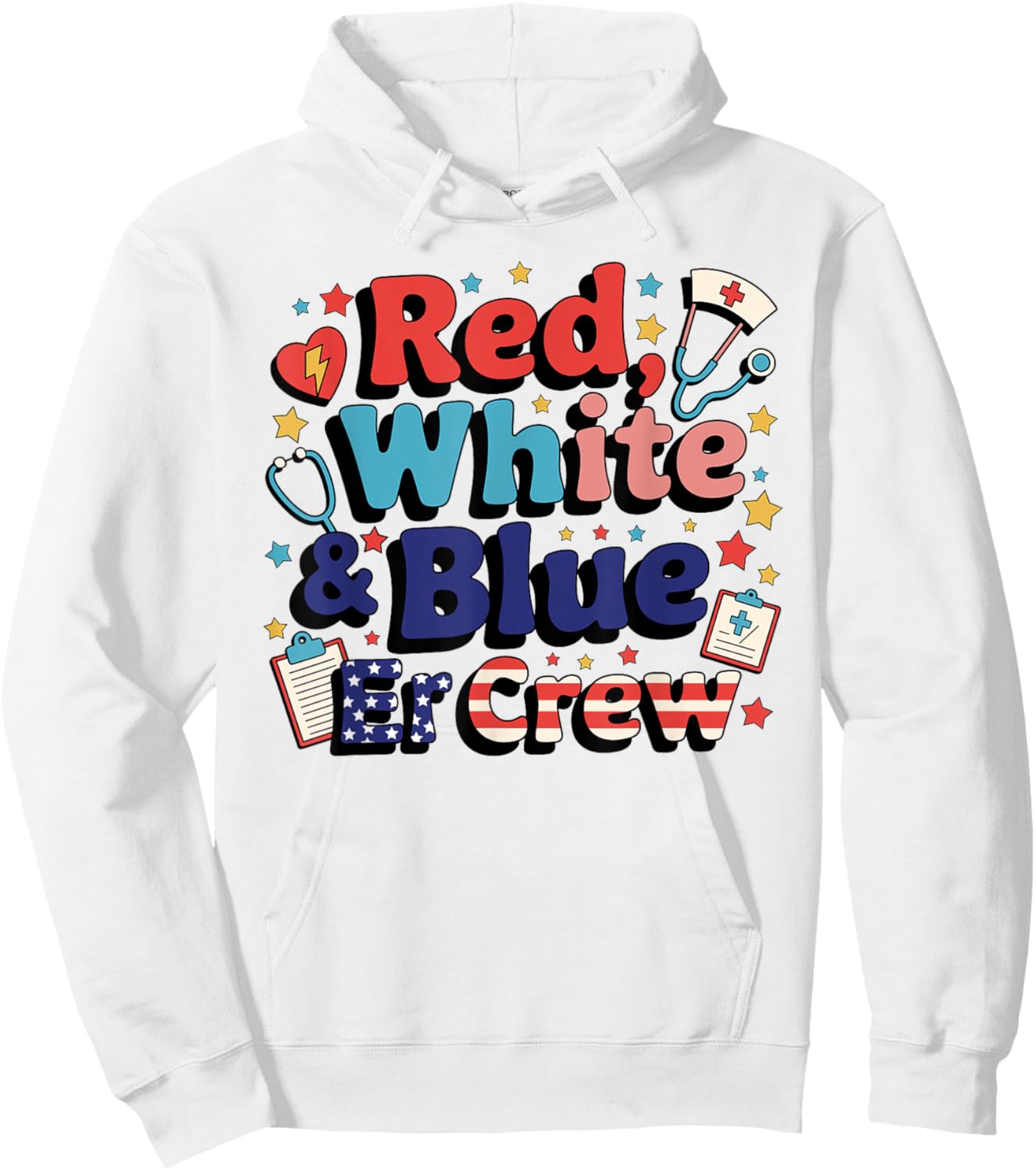 Retro Red White Blue Er Crew Emergency Room 4th Of July Hoodie - Hoodie | White