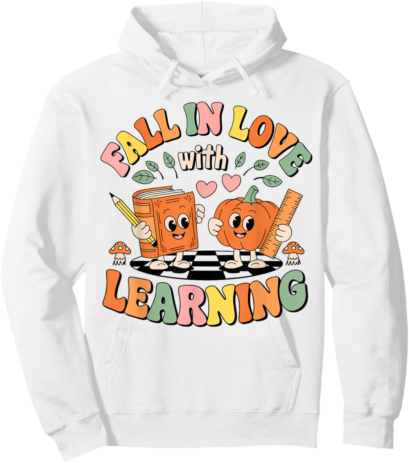 Fall In Love With Learning Retro Autumn Teacher Thanksgiving Hoodie - Hoodie | White