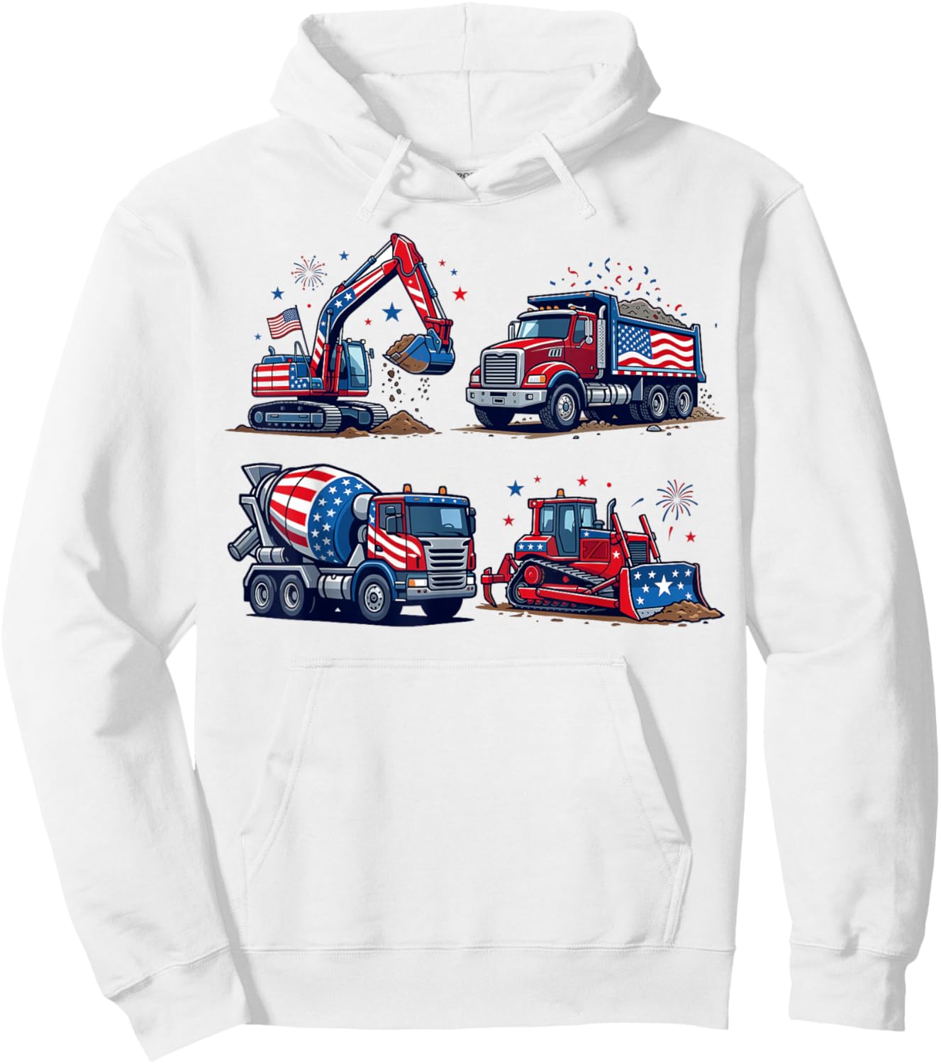 4th of July Trucks USA Patriotic for Boys Hoodie - Hoodie | White