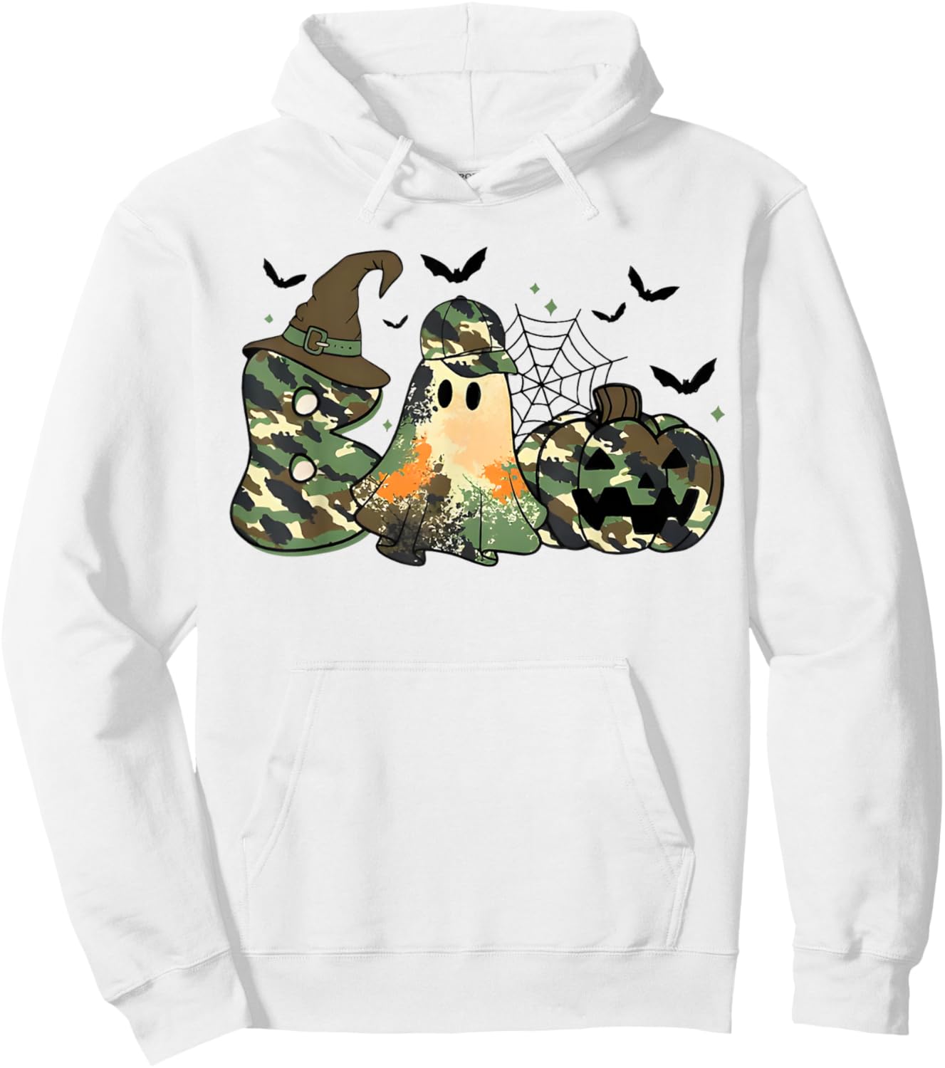 Retro Camo Boo Ghost Coquette Camouflage Ghost Halloween Hoodie - Hoodie | White