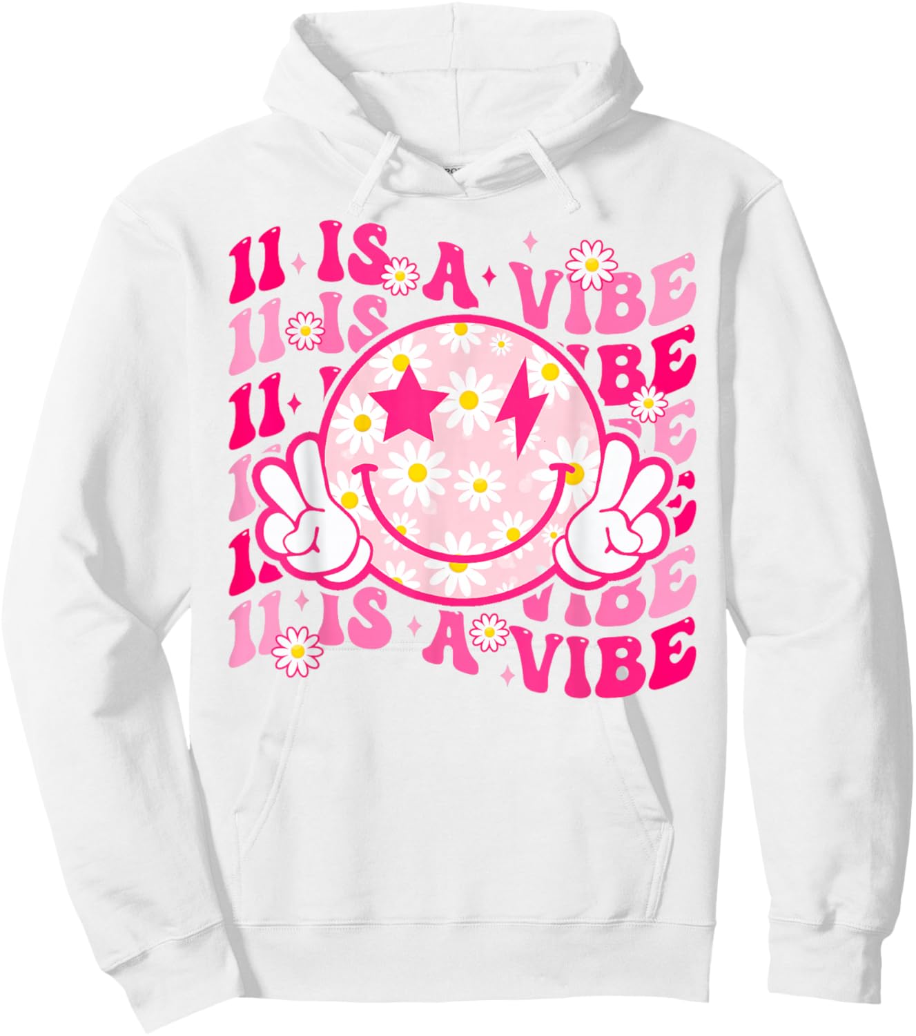 Eleven Is A Vibe 11 Year Old Gift 11th Groovy Birthday Girl Hoodie - Hoodie | White
