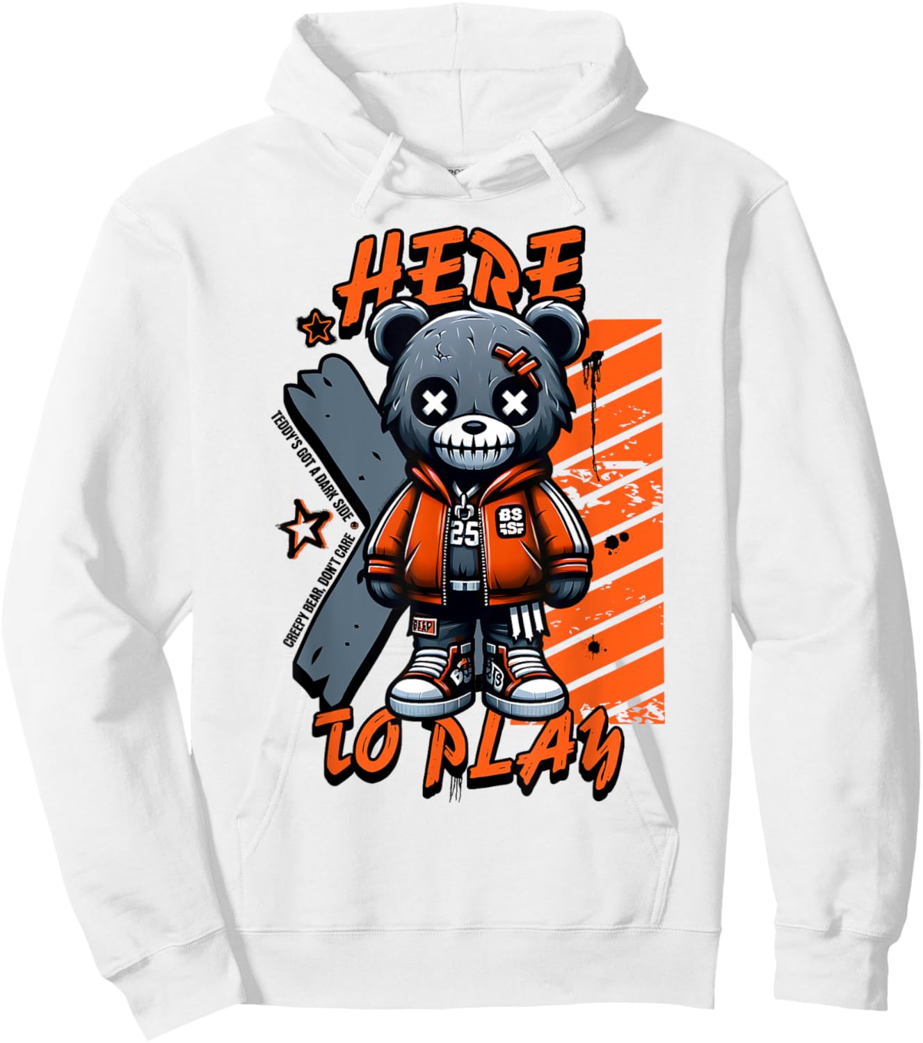 Scary Cute Teddy Bear Here to Play Pastel Goth Style Creepy Hoodie - Hoodie | White