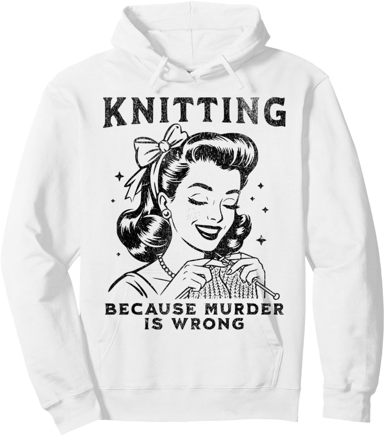 Knitting Because Murder is Wrong Vintage Yarn Hoodie - Hoodie | White
