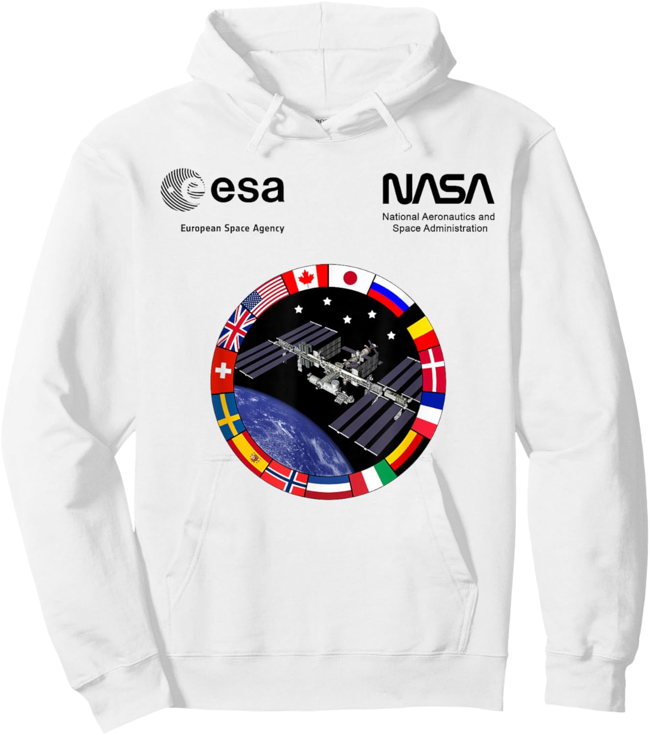 NASA Worm and ESA Logo ISS International Space Station Hoodie - Hoodie | White