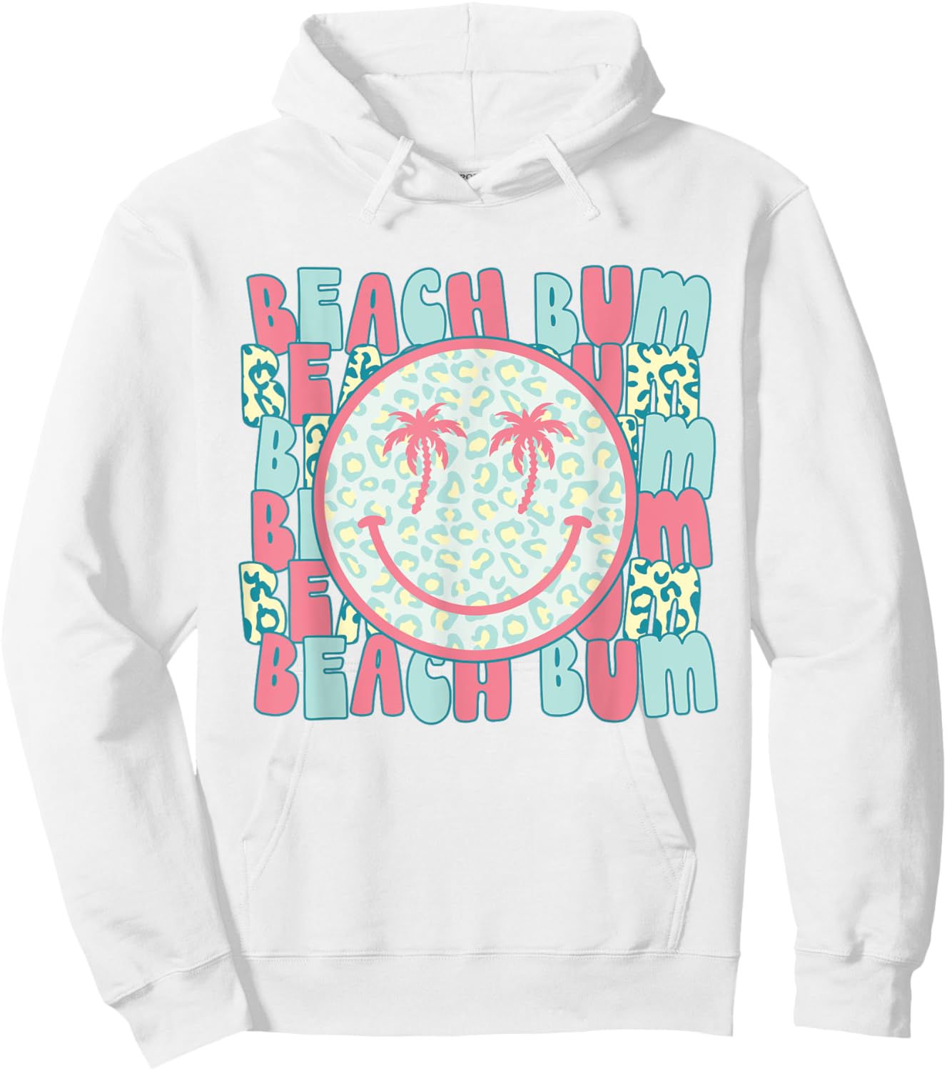 Retro Leopard Happy Face Palm Tree Eyes Beach Bum Smile Face Hoodie - Hoodie | White