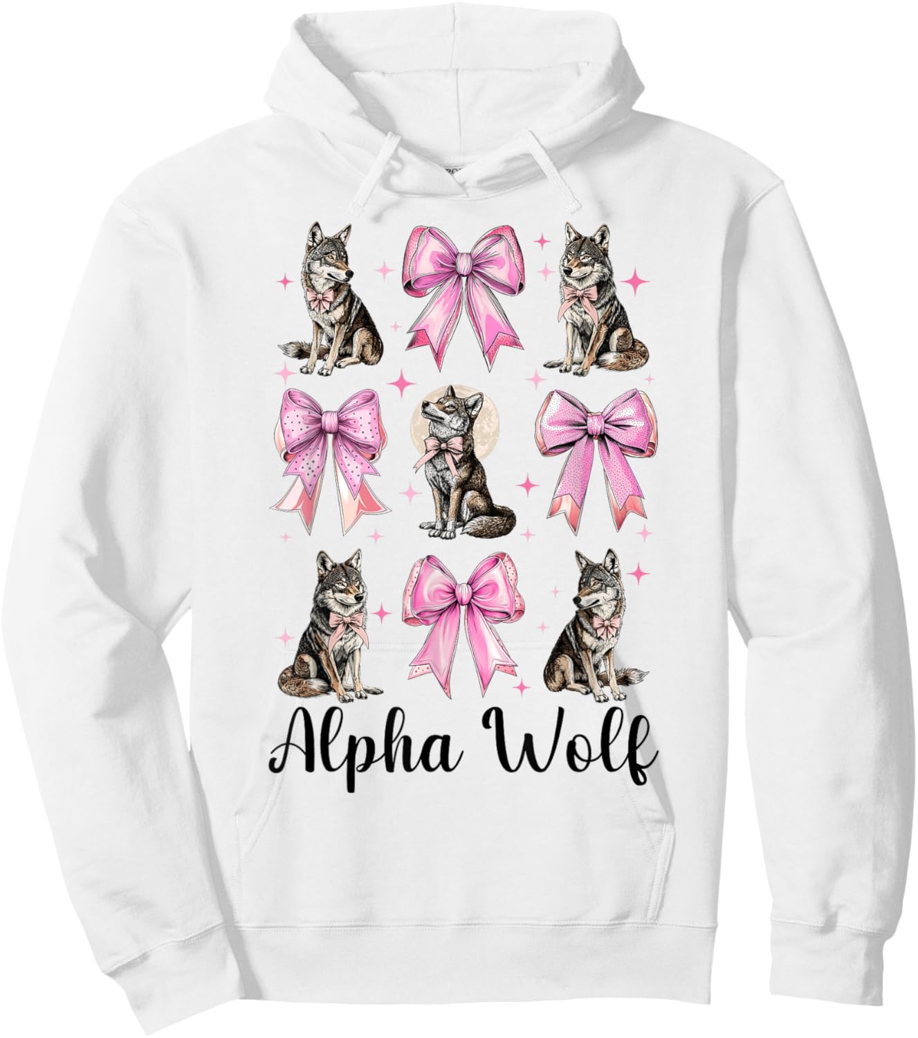 Alpha Wolf Alpha Male Cringe Meme Werewolf Pink Coquette Bow Hoodie - Hoodie | White