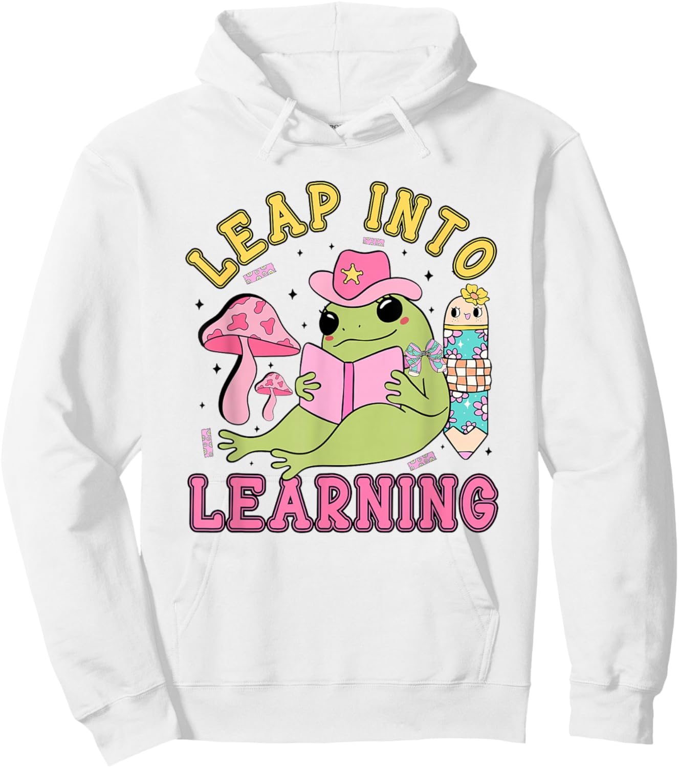 Leap Into Learning Cute Frog Kawaii Back to School Kids Hoodie - Hoodie | White