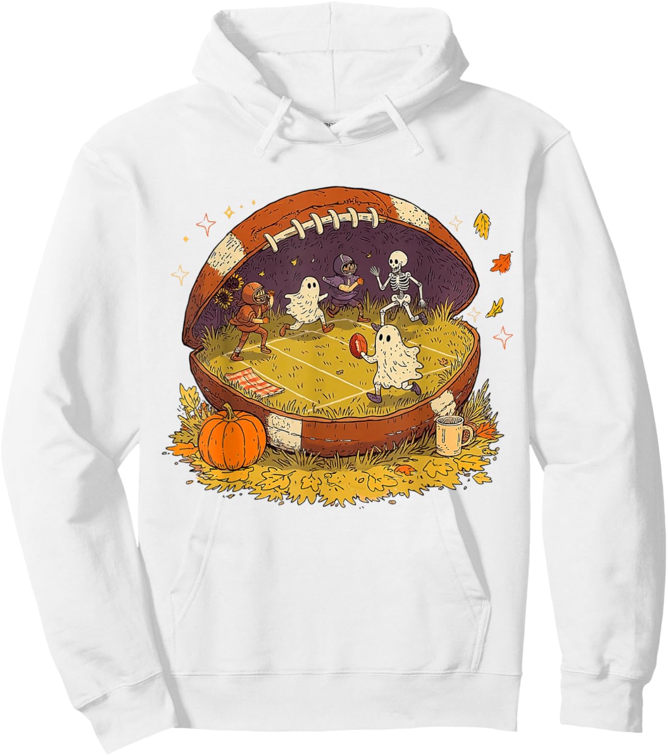 Halloween Fall Vibes Football Season Game Day Autumn Pumpkin Hoodie - Hoodie | White