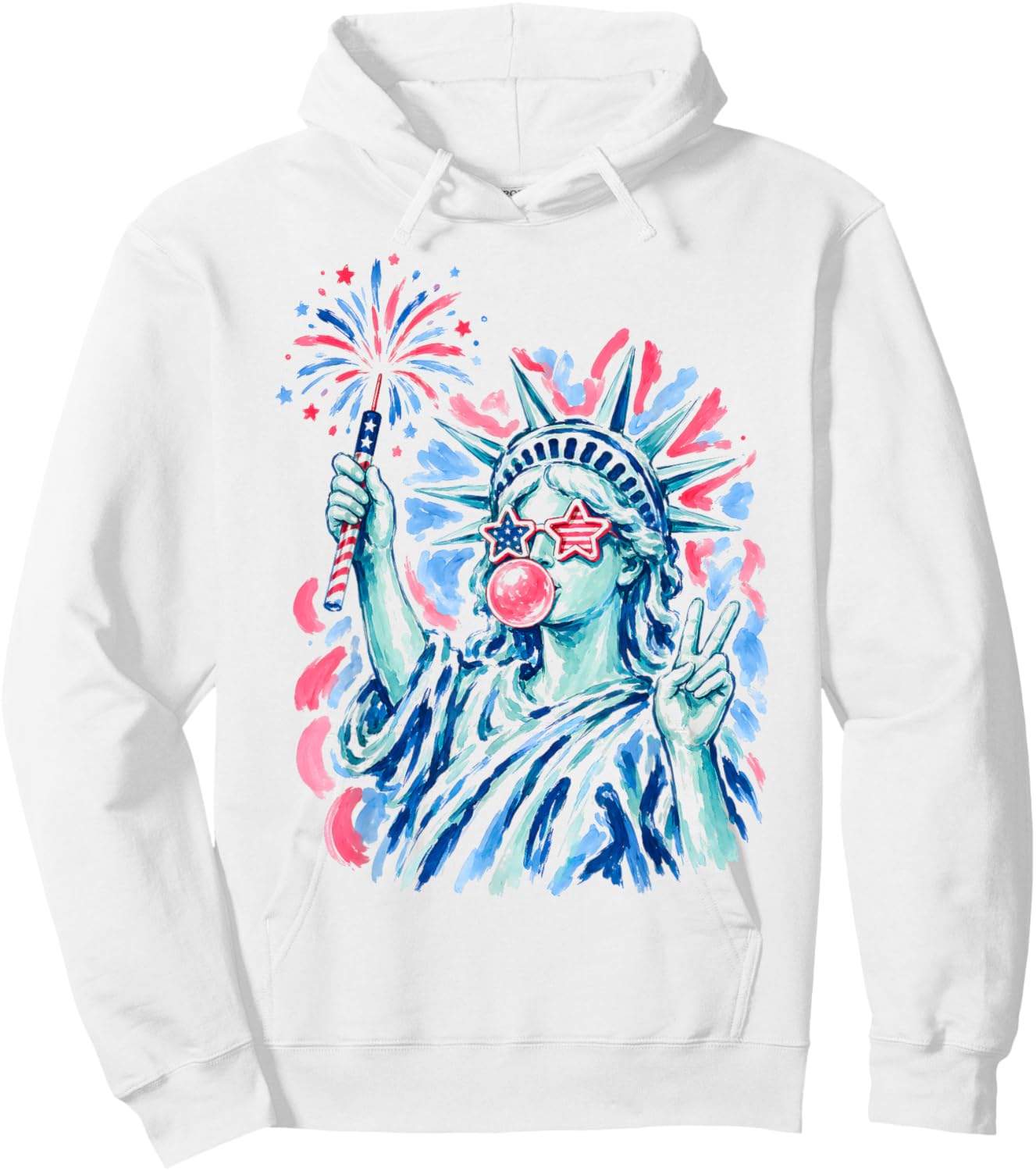 Statue of Liberty Blowing Bubble Women Patriotic 4th of July Hoodie - Hoodie | White