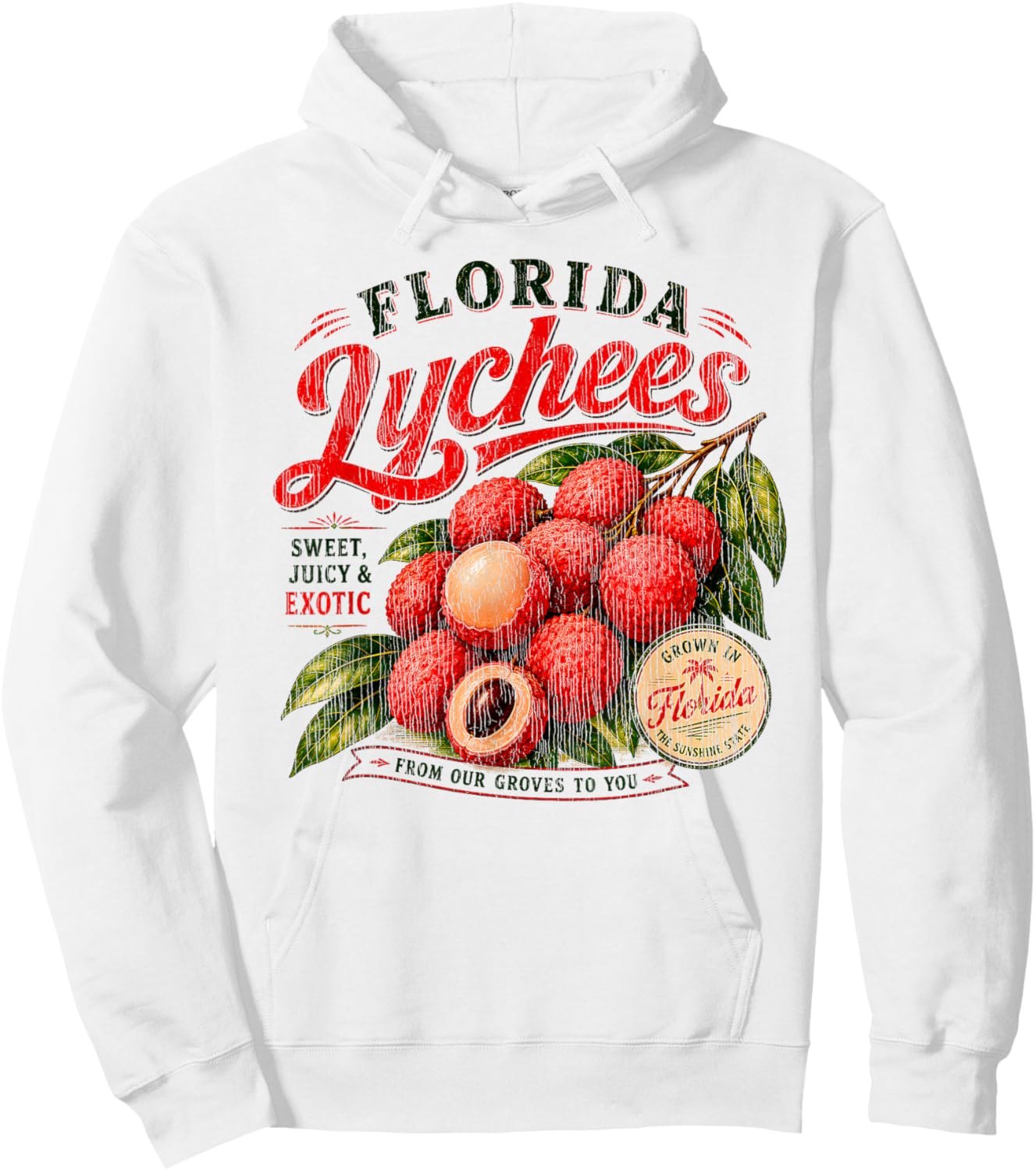 Florida Lychees Distressed Retro Exotic Fruit Design Hoodie - Hoodie | White