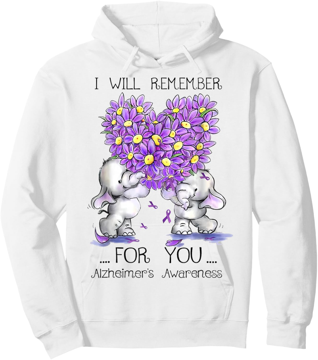 I'll Remember For You Purple Elephant Alzheimer's Awareness Hoodie - Hoodie | White