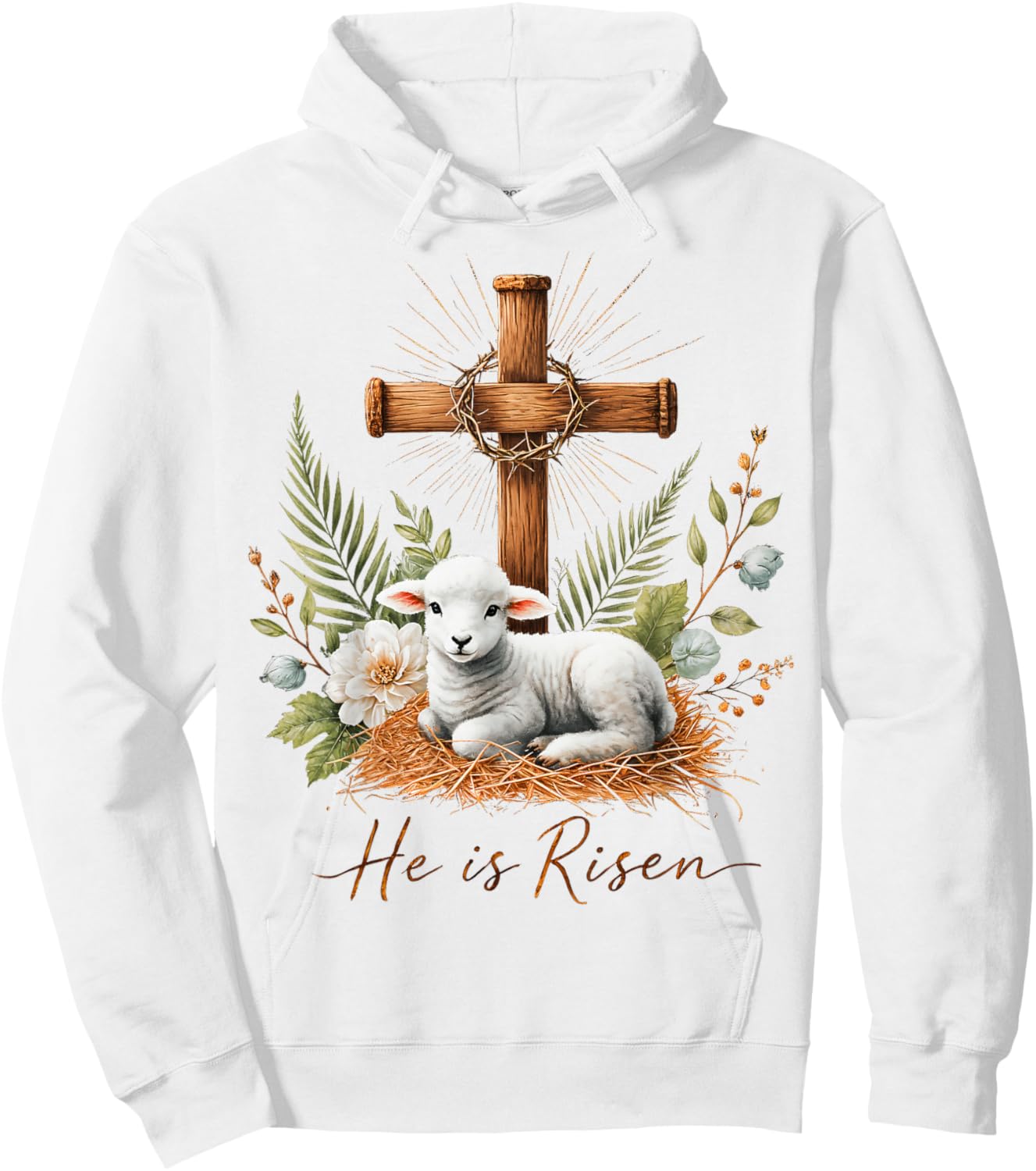 True Easter He is Risen Lamb Crown of Thorn Cross Palm Jesus Hoodie - Hoodie | White