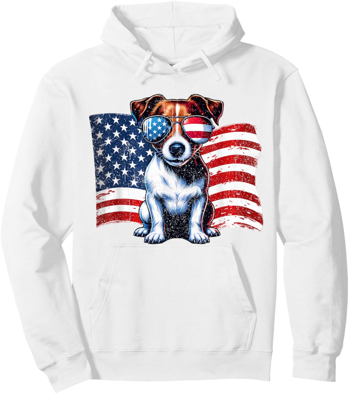 Vintage Jack Russell Terrier US Flag Sunglasses Patriotic Hoodie - Hoodie | White