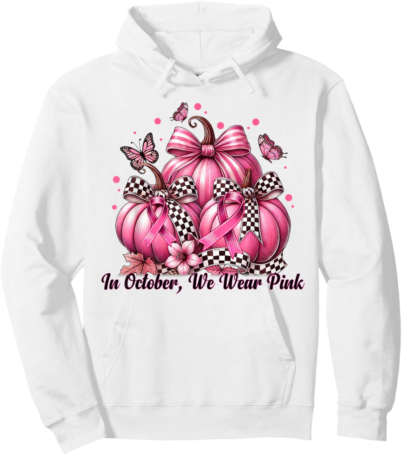 Coquette Bow Pumpkin In October We Wear Pink Breast Cancer Hoodie - Hoodie | White