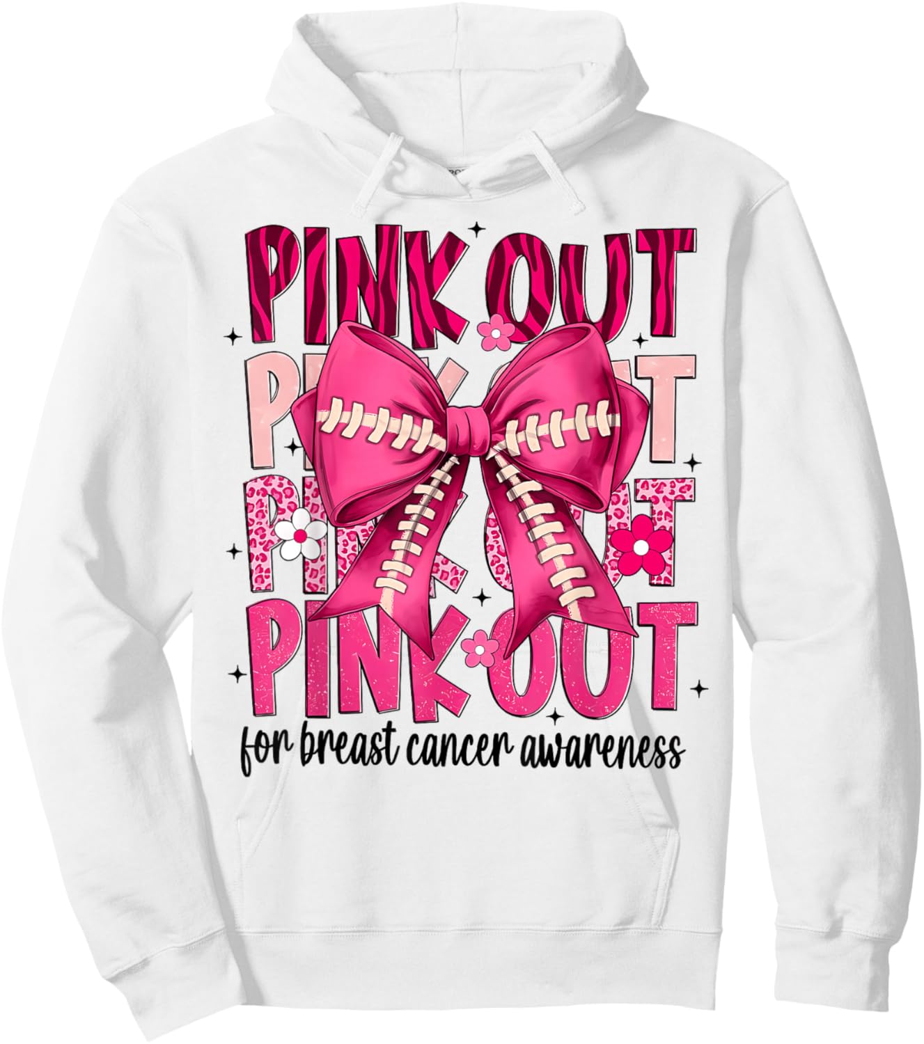 Football Pink Out Breast Cancer Awareness Pink Ribbon Hoodie - Hoodie | White