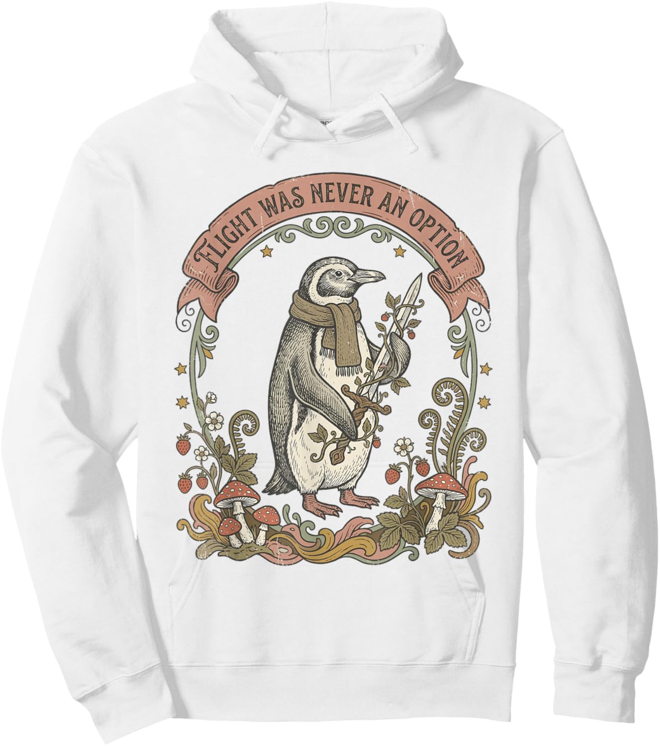 Flight was Never an Option Penguin Sword Vintage Art Hoodie - Hoodie | White