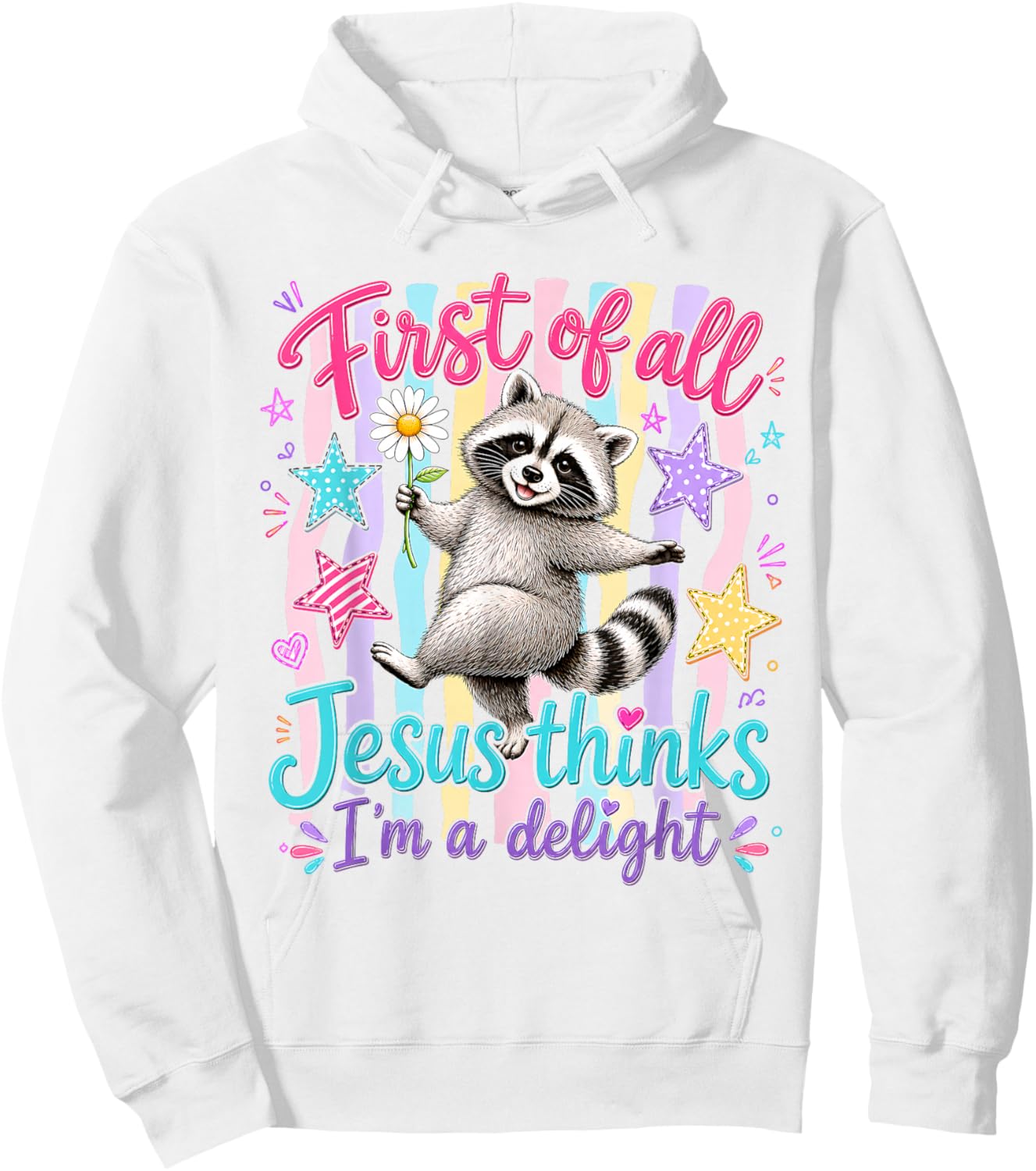 Retro Raccoon Jesus Thinks Im A Delight Cute Faith Hoodie - Hoodie | White