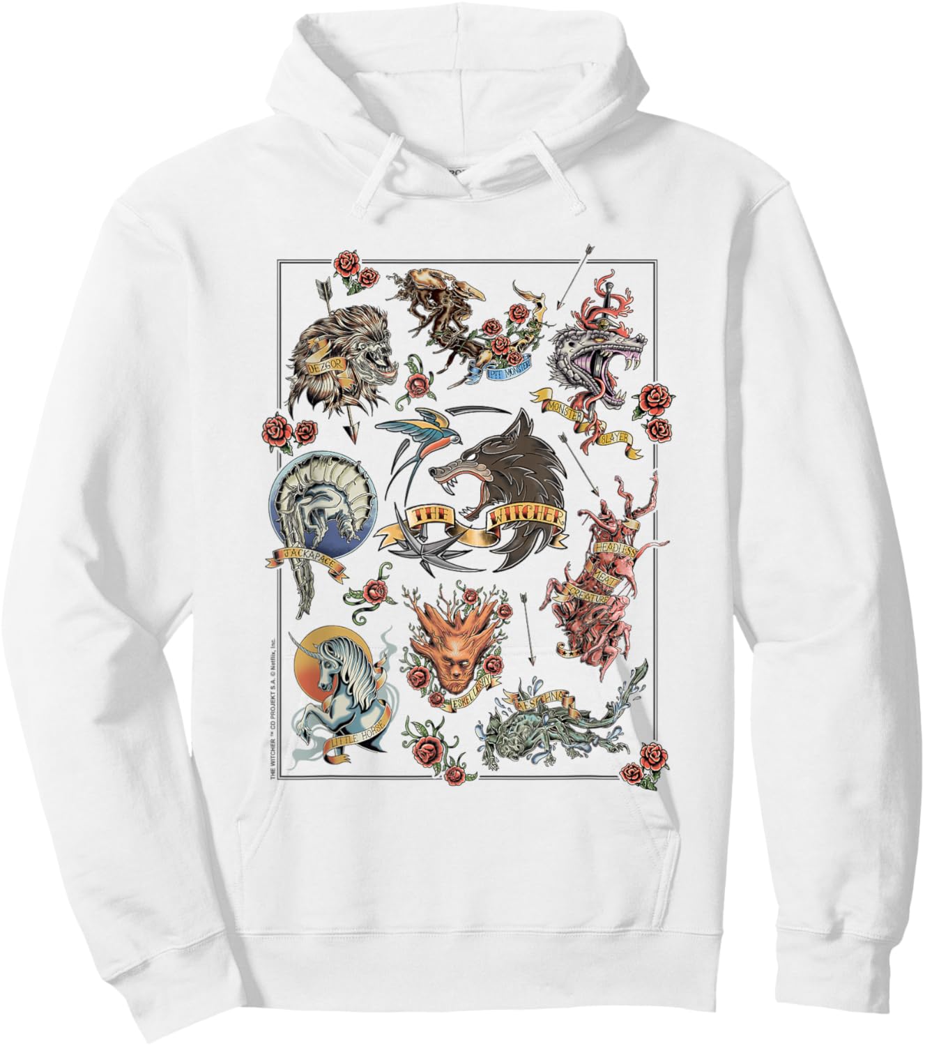 The Witcher Monster Tattoo Flash Officially Licensed Hoodie - Hoodie | White