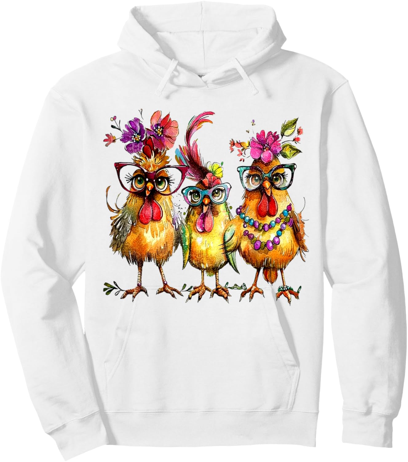 PeachBruh Funny Trio Of Chickens Whimsical Hawaii Beach Art Hoodie - Hoodie | White