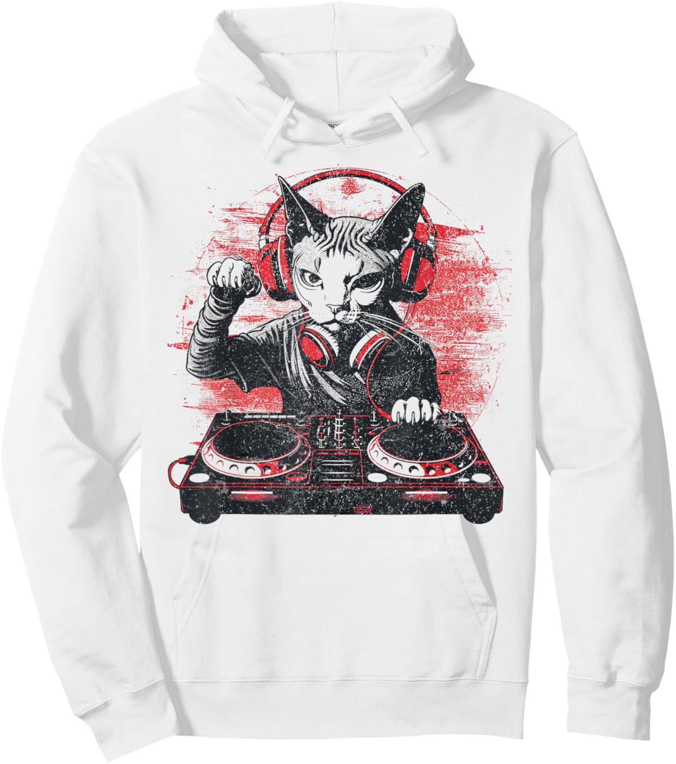 Funny Retro House DJ Sphynx Cat Disco Headphone Tech Sound Hoodie - Hoodie | White