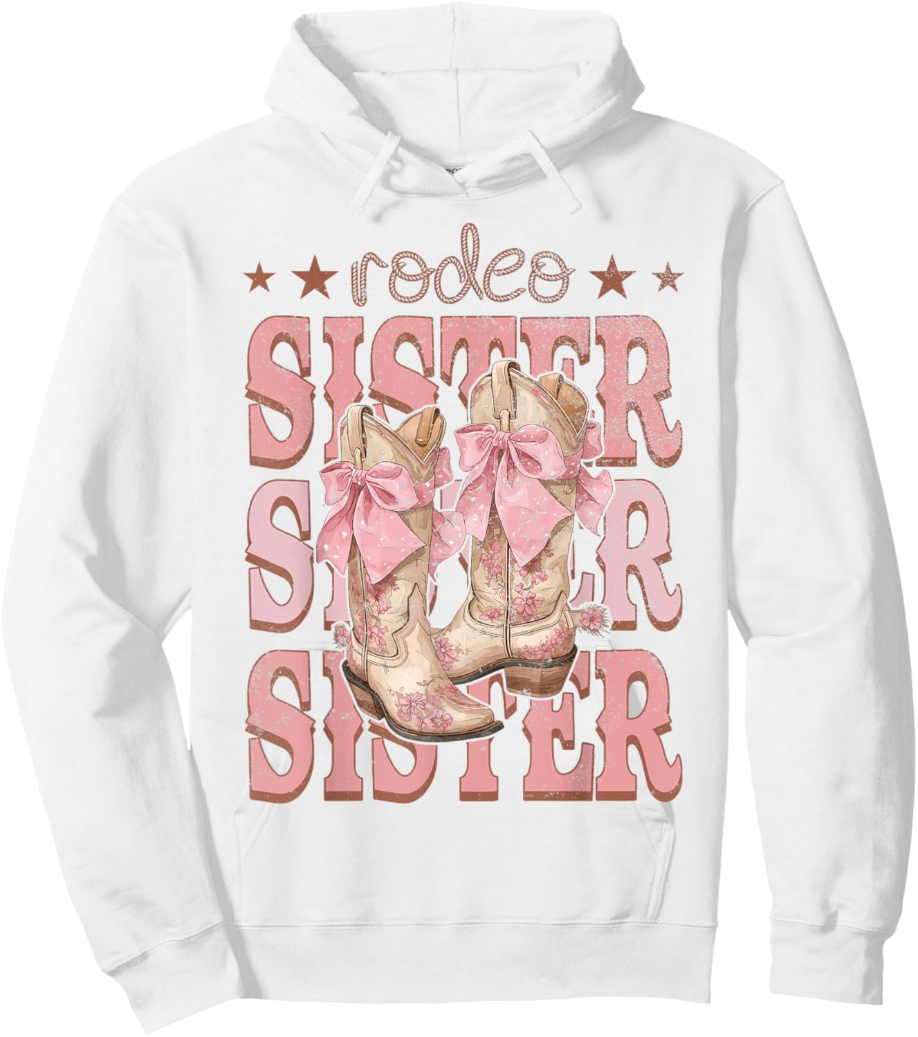 Rodeo Sister Pink Boots Coquette Cow-Girl Birthday Party Hoodie - Hoodie | White