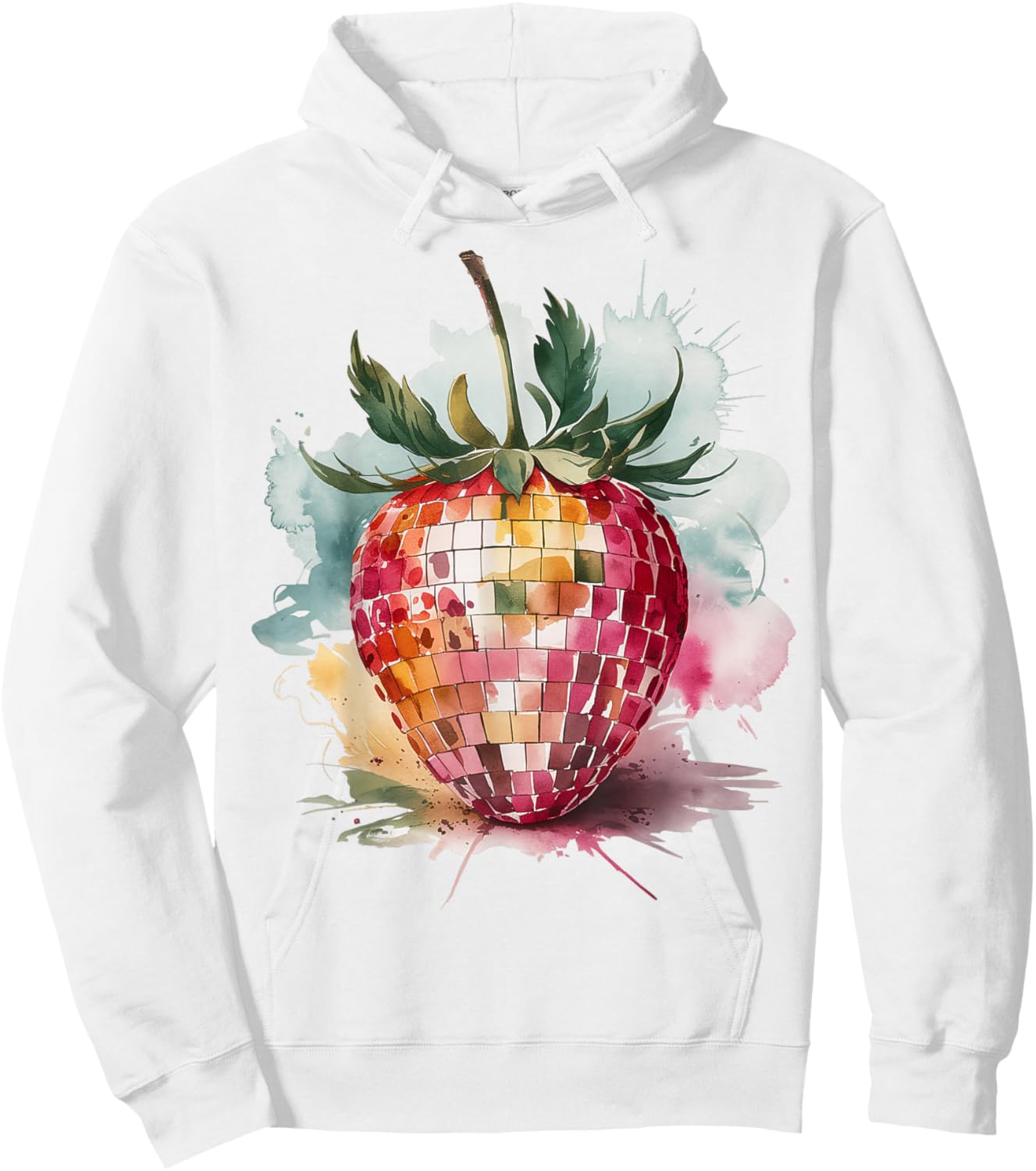 Watercolor Disco Strawberry Retro Party Aesthetic Hoodie - Hoodie | White