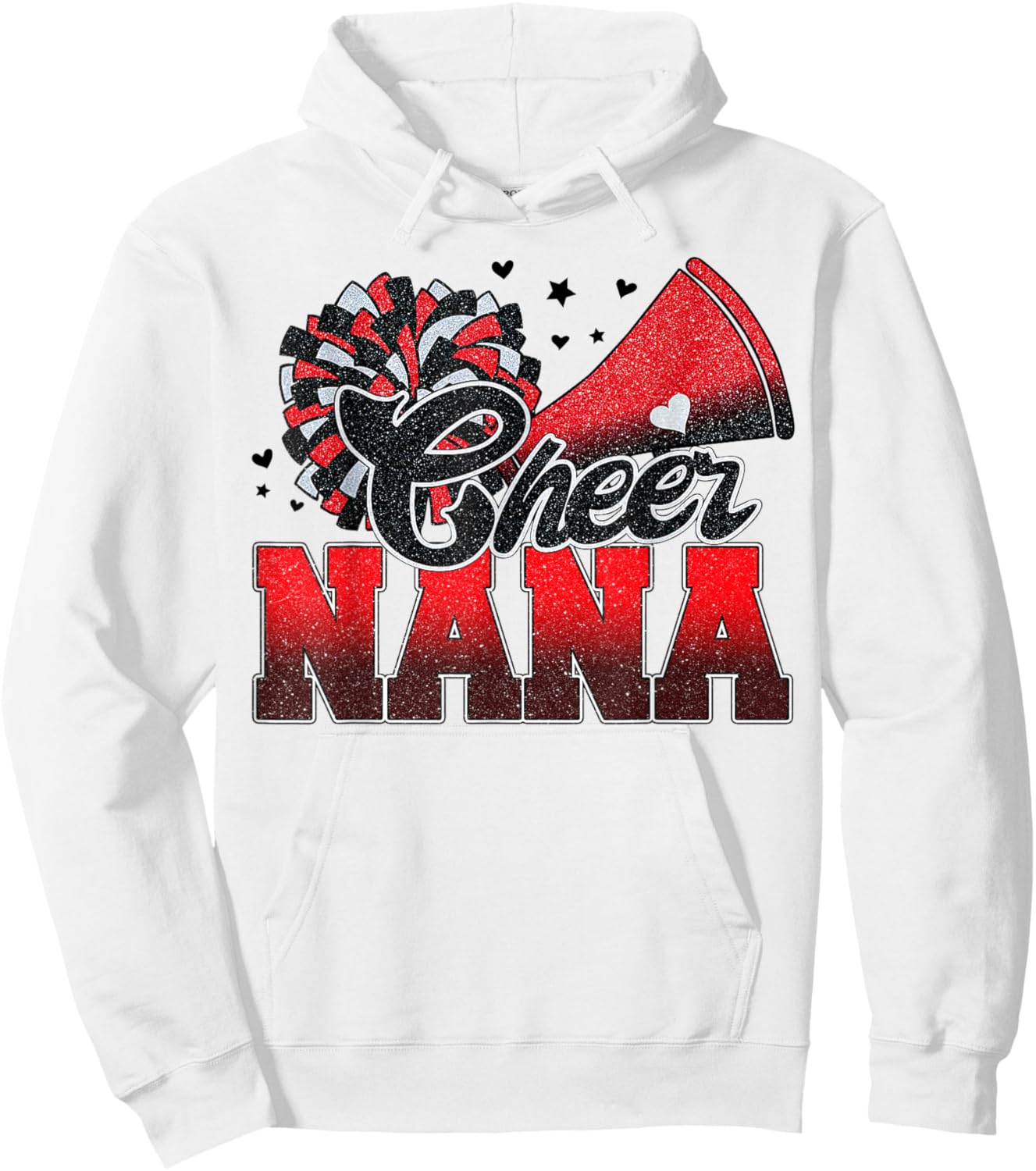 Cheer Nana Cheer Leader Gift Biggest Fan Black Red Pom Pom Hoodie - Hoodie | White