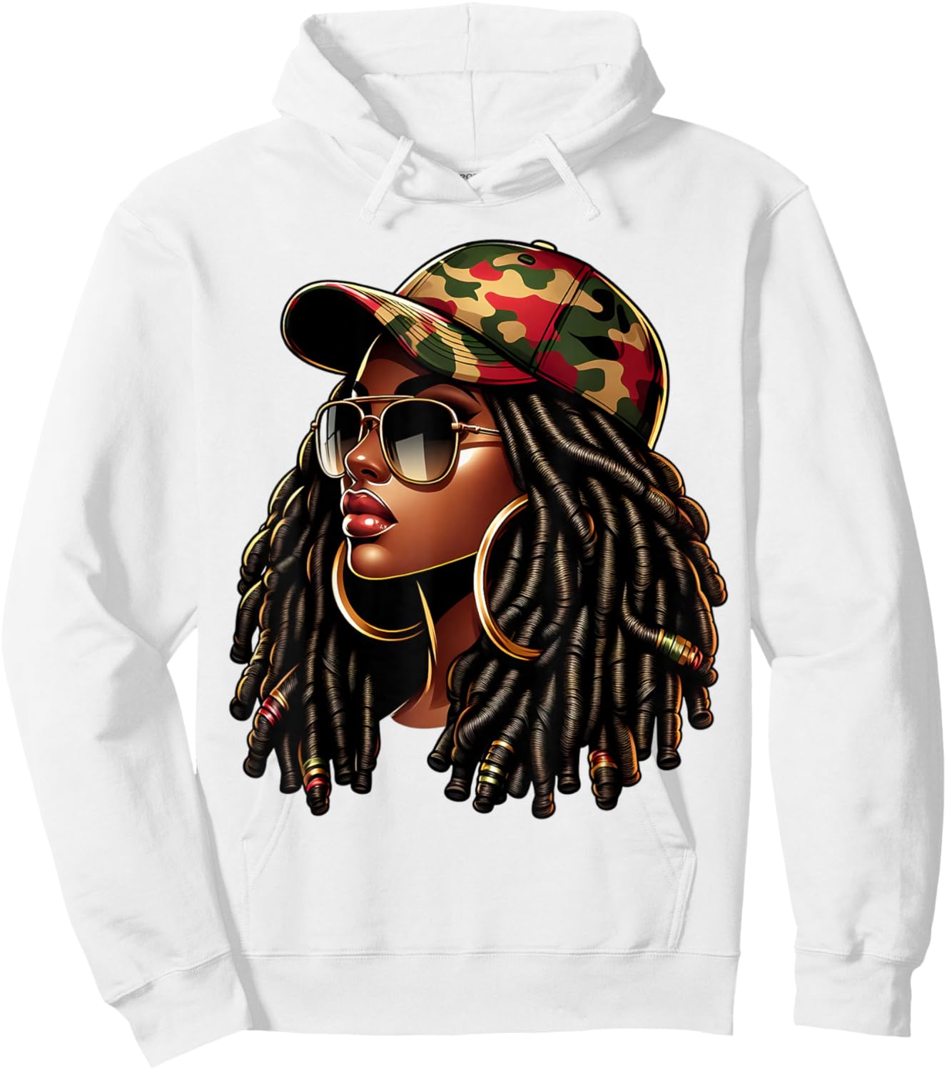 Queen Black Woman With Camo Cap Locs African American Hoodie - Hoodie | White