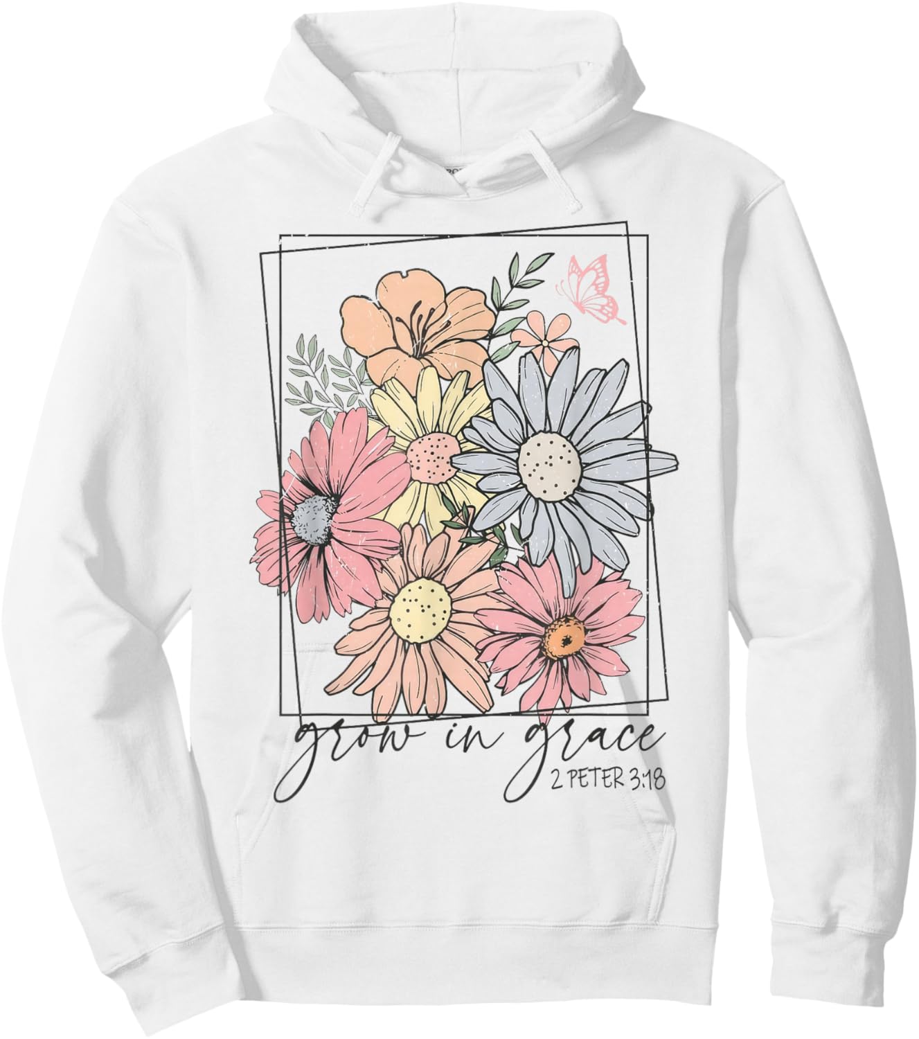 Grow In Grace Boho Wildflower Christian Bible Faith Hoodie - Hoodie | White