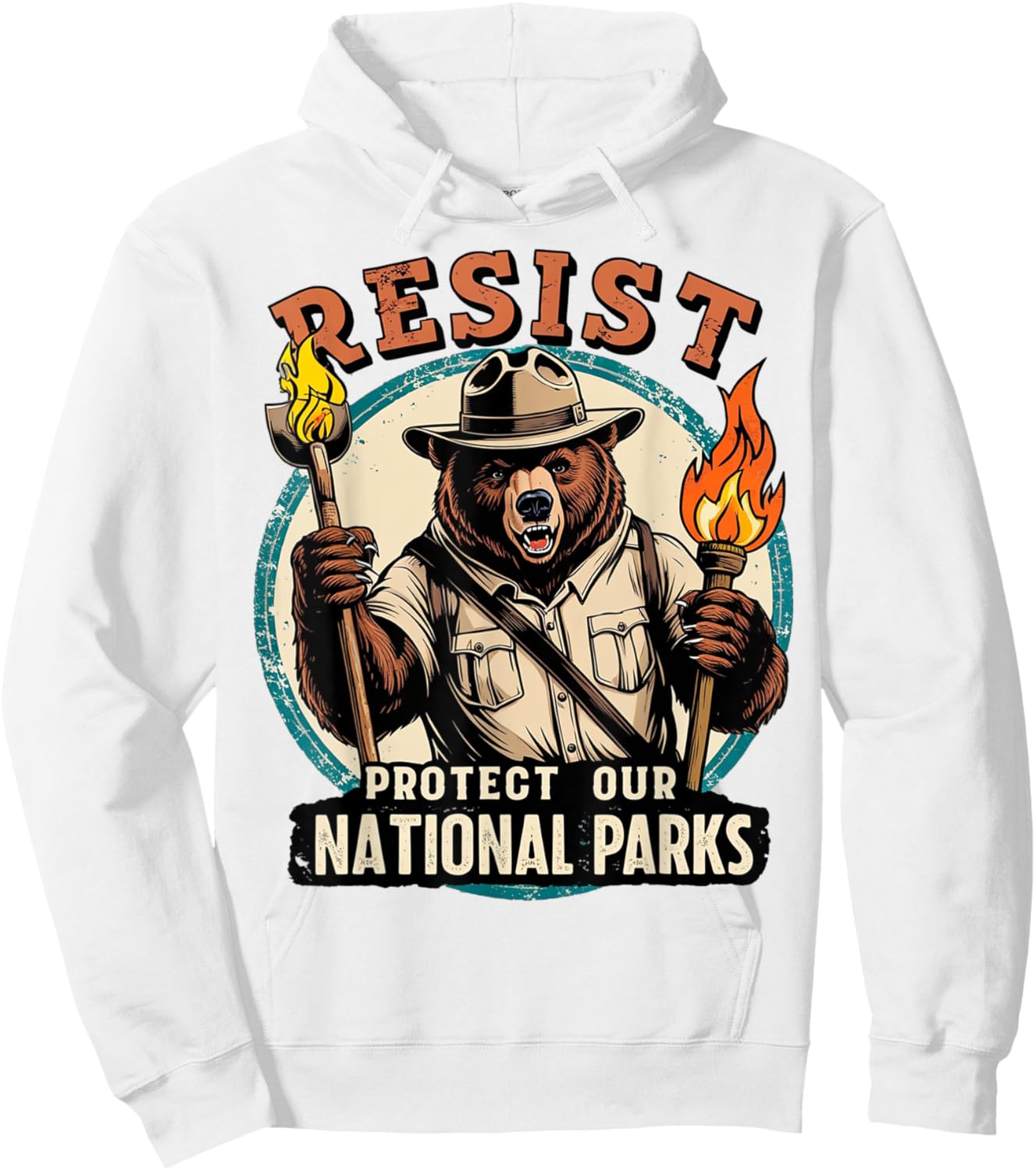 Protect Our National Parks Resist Vintage Retro Bear Hoodie - Hoodie | White