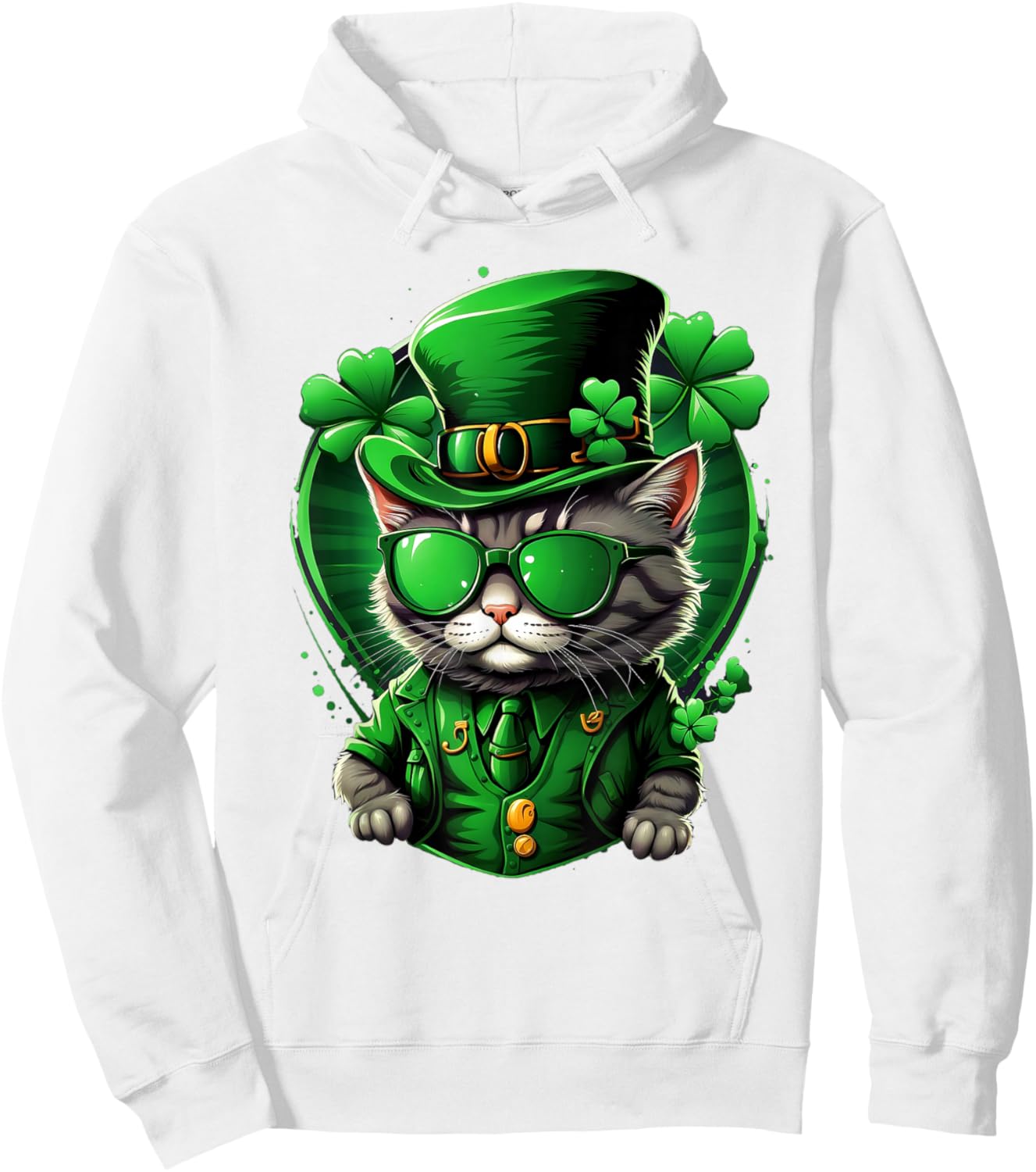 St Patricks Day Cat Men Women Boys Girls Clover Irish Cats Hoodie - Hoodie | White