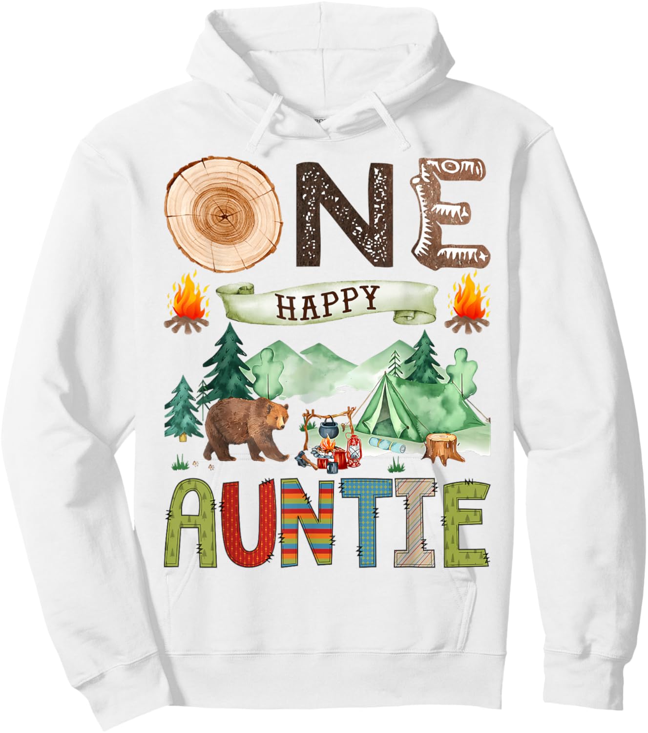 One Happy Auntie Camper 1st Birthday Boy Camping Bear Hoodie - Hoodie | White