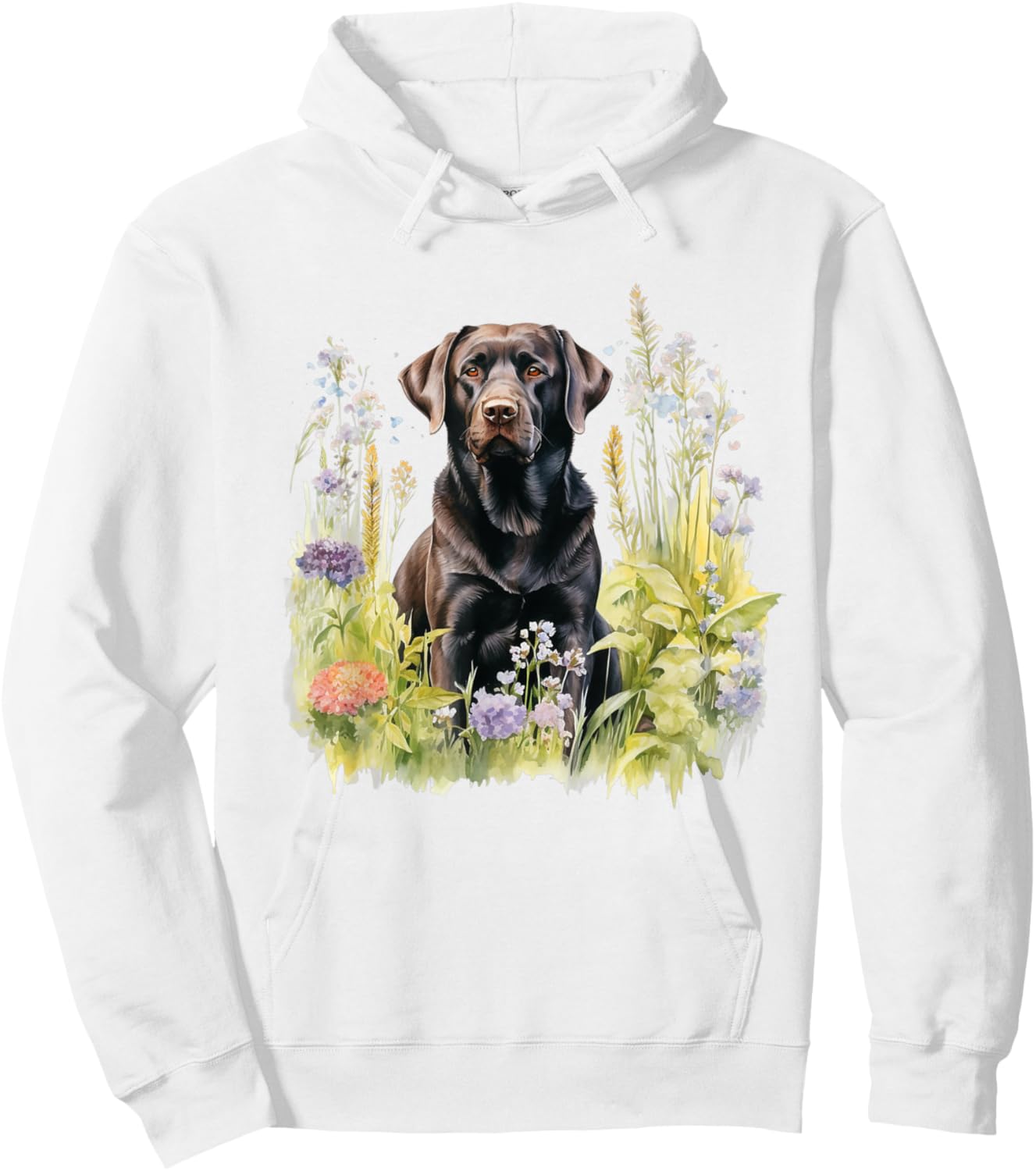Floral Wildflower Dog Black Labrador Retriever Hoodie - Hoodie | White
