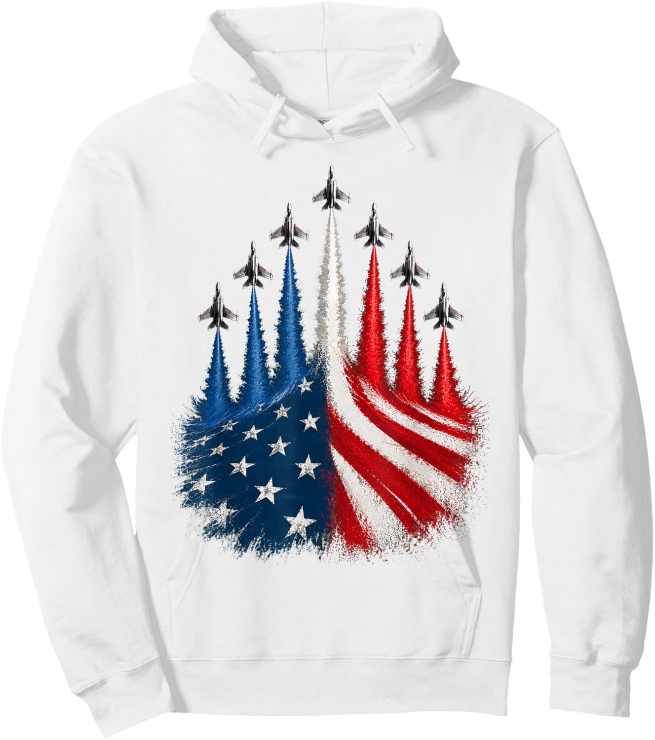 Fighter Jet American Flag 4th July Patriotic Red White Blue Hoodie - Hoodie | White