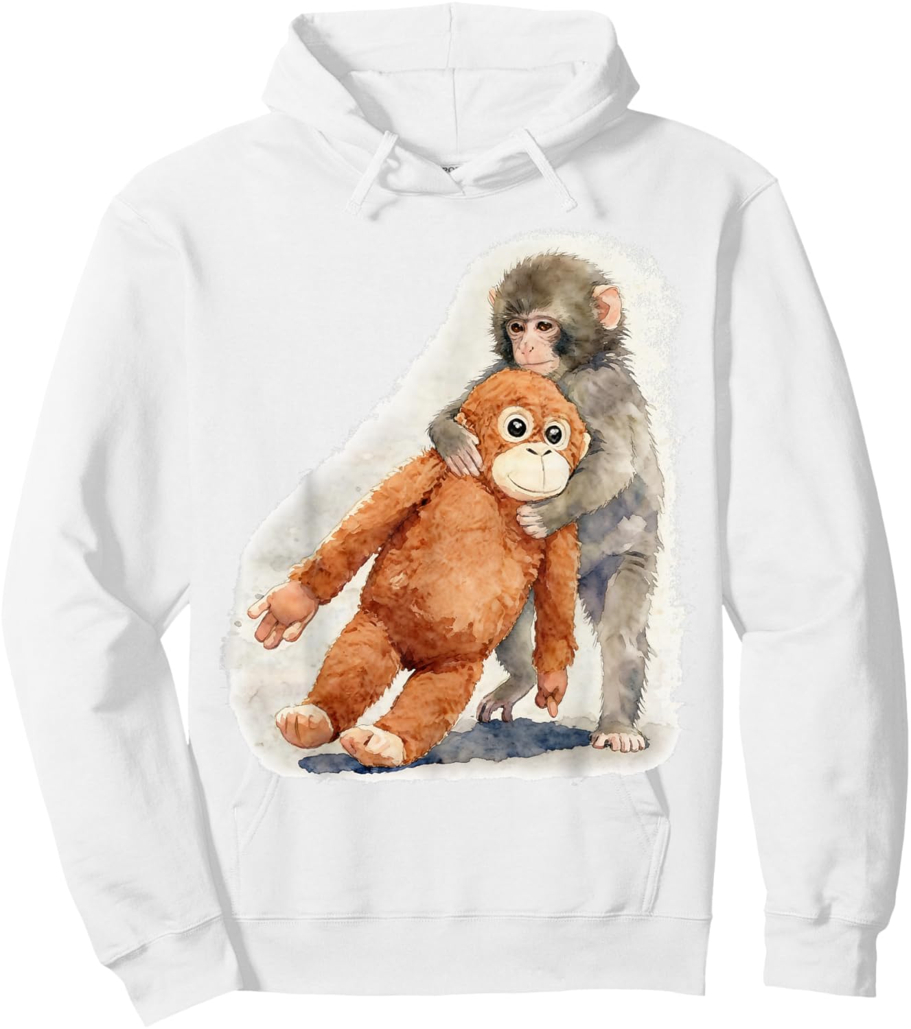 Punch – Cute Baby Monkey & Orangutan Stuffed Toy Watercolor Hoodie - Hoodie | White